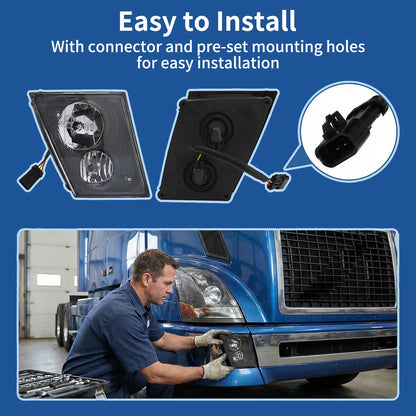 Volvo VNL/VNM Front Fog Lights Pair (2004–2015) – DRL w/ Bulbs, Waterproof