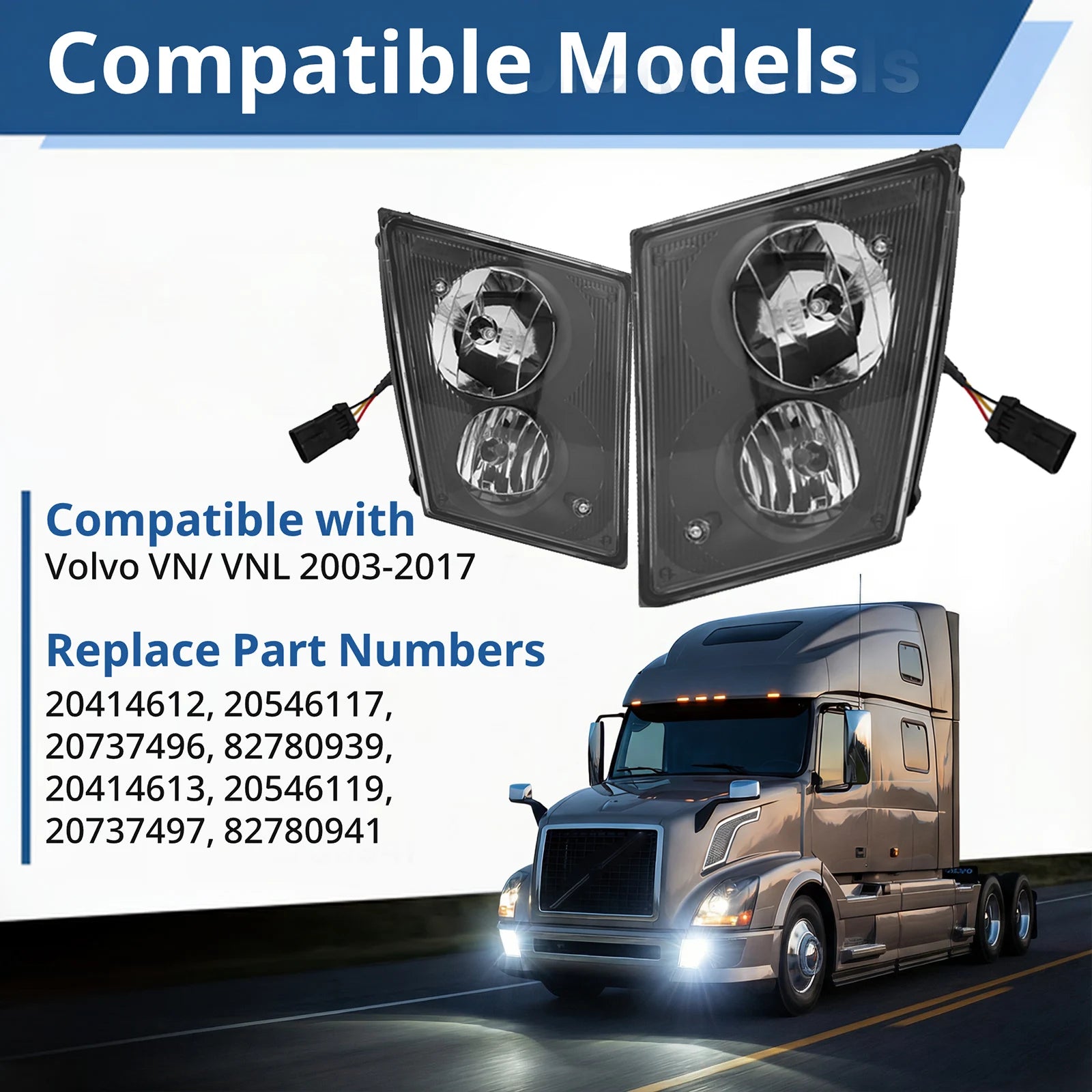 Volvo VNL/VNM Front Fog Lights Pair (2004–2015) – DRL w/ Bulbs, Waterproof