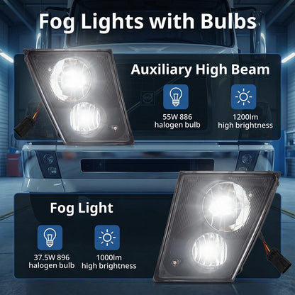 Volvo VNL/VNM Front Fog Lights Pair (2004–2015) – DRL w/ Bulbs, Waterproof