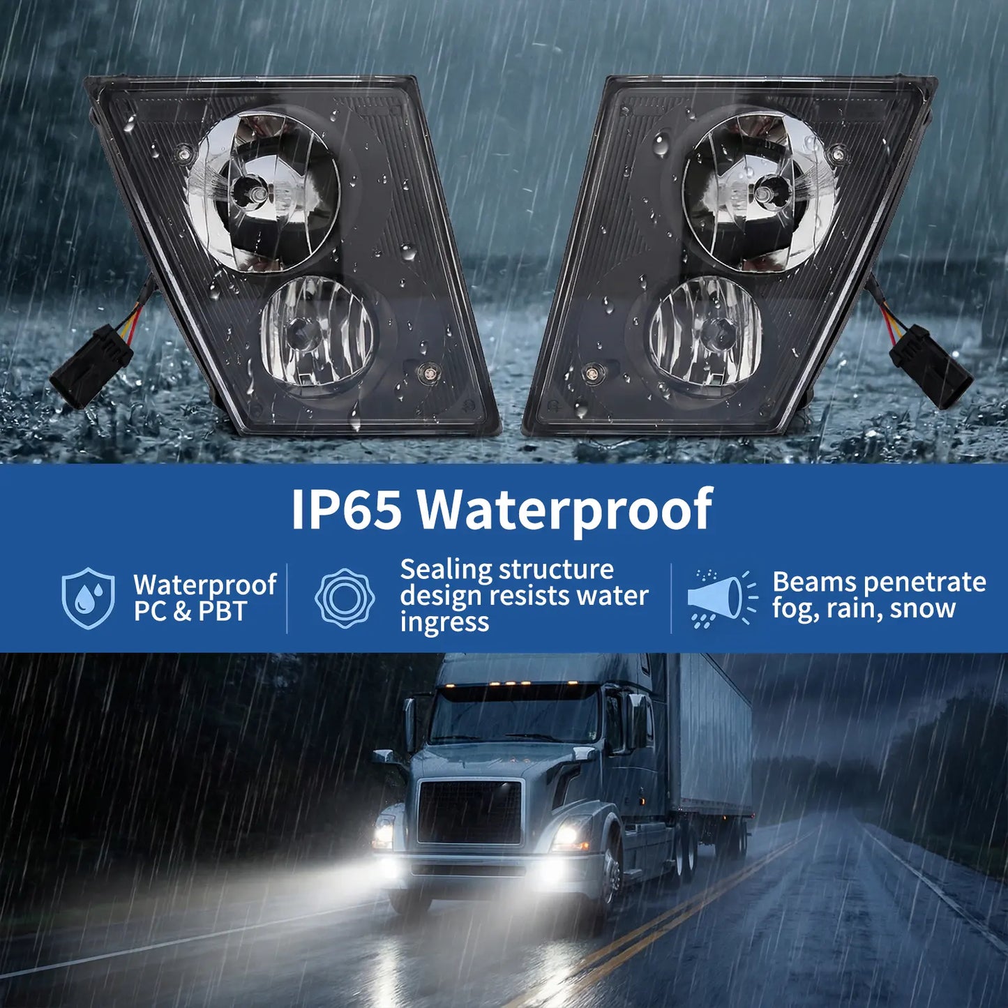 Volvo VNL/VNM Front Fog Lights Pair (2004–2015) – DRL w/ Bulbs, Waterproof