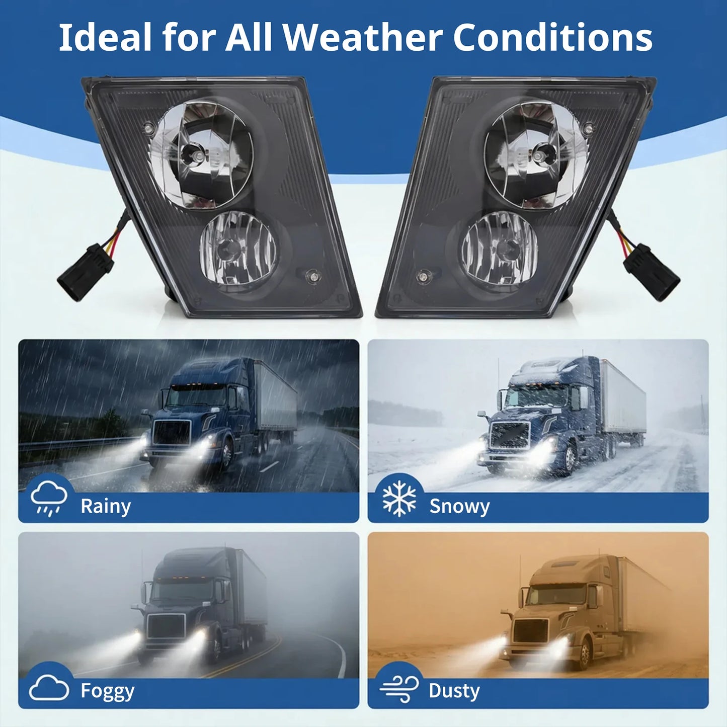 Volvo VNL/VNM Front Fog Lights Pair (2004–2015) – DRL w/ Bulbs, Waterproof