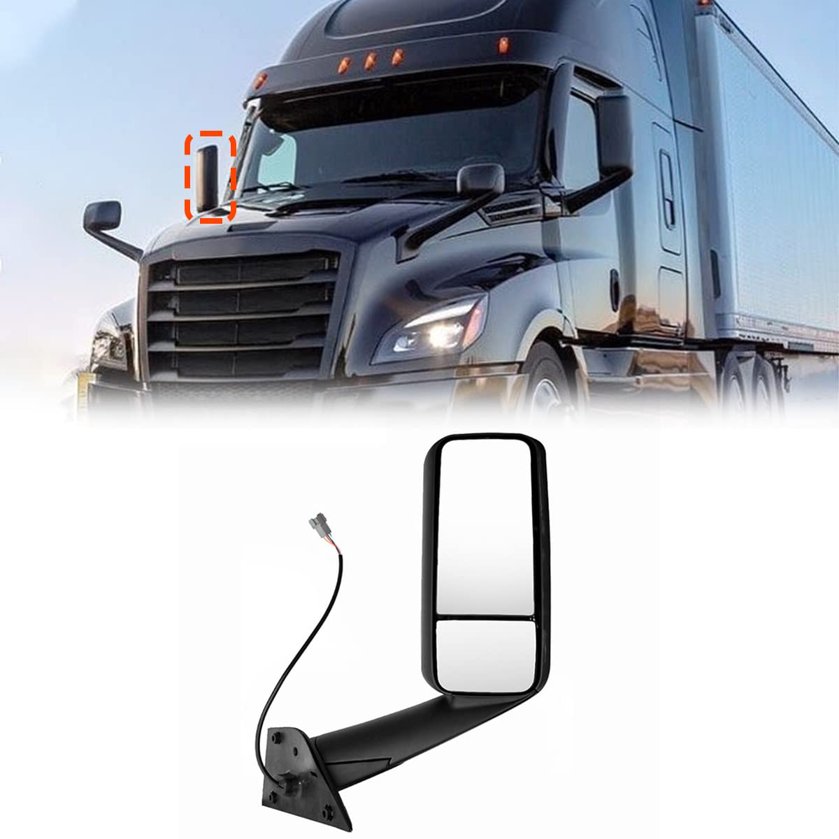 Black Heated Power Door Mirror for Freightliner Cascadia 2018+ - RoadWest Truck Parts - B09WTW7ZL6 - High Soar
