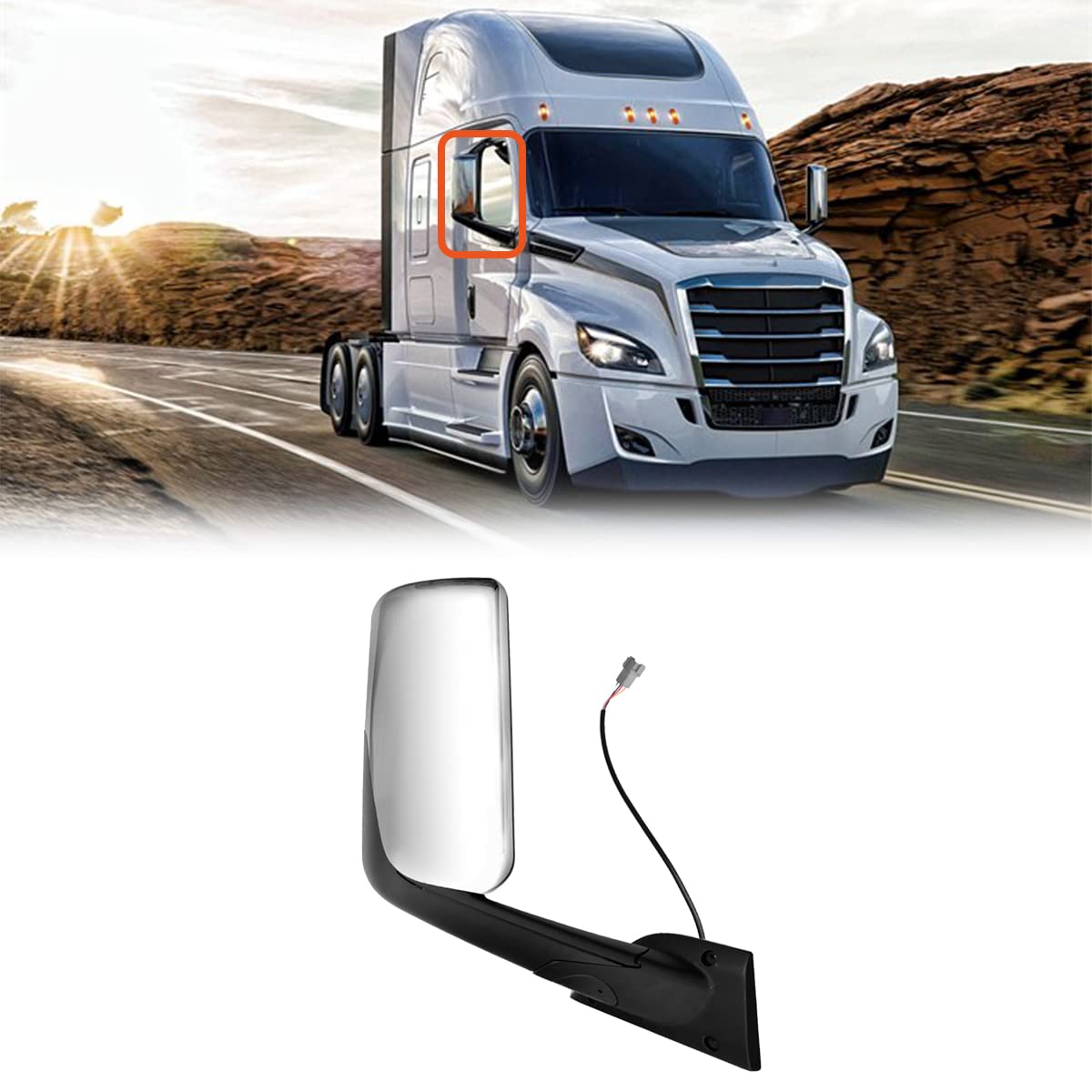 Black Heated Power Door Mirror for Freightliner Cascadia 2018+ - RoadWest Truck Parts - B09WTW7ZL6 - High Soar