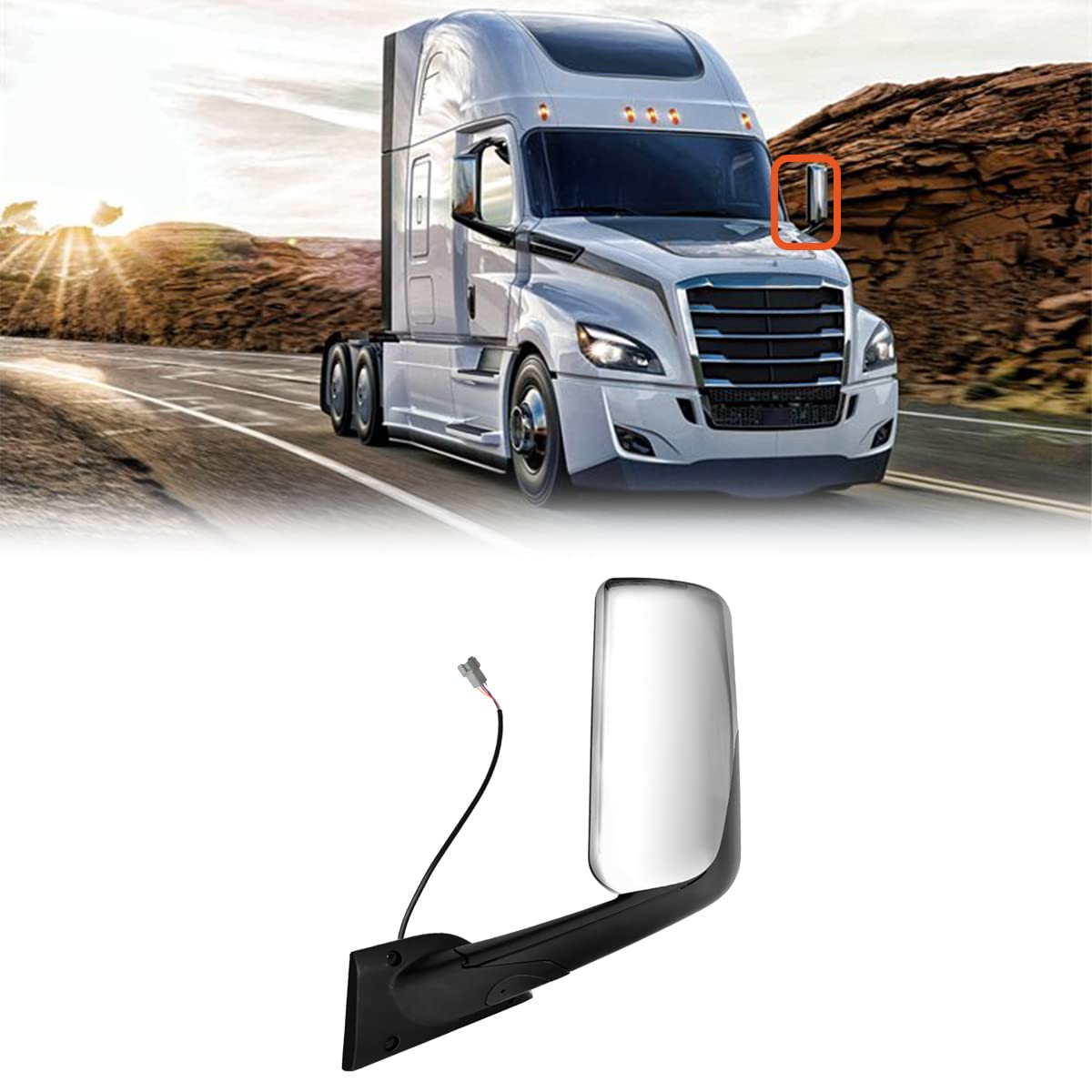 Black Heated Power Door Mirror for Freightliner Cascadia 2018+ - RoadWest Truck Parts - B09WTW7ZL6 - High Soar