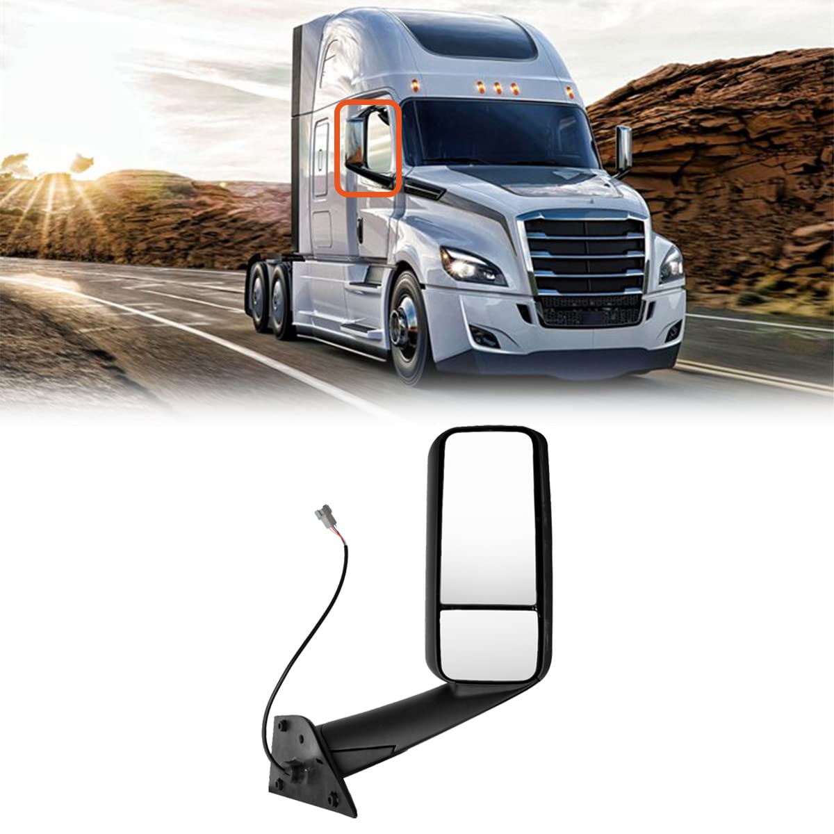 Black Heated Power Door Mirror for Freightliner Cascadia 2018+ - RoadWest Truck Parts - B09WTW7ZL6 - High Soar