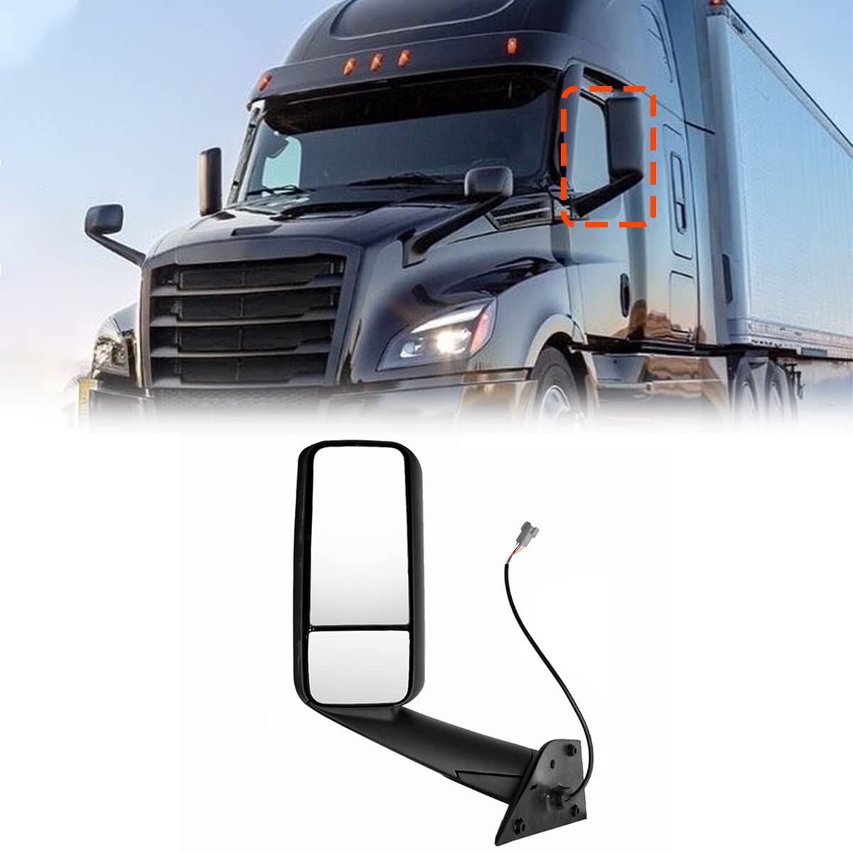 Black Heated Power Door Mirror for Freightliner Cascadia 2018+ - RoadWest Truck Parts - B09WTW7ZL6 - High Soar