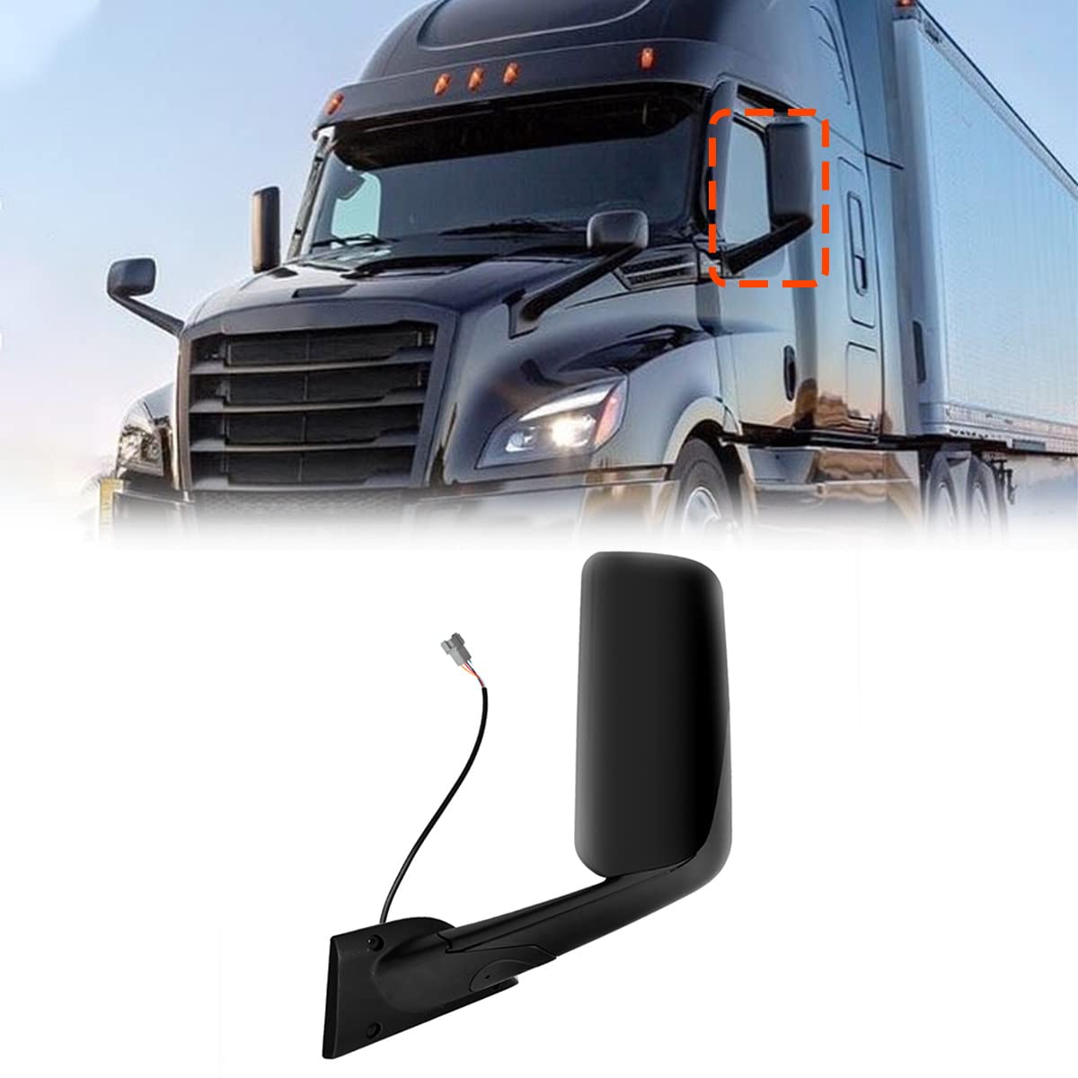 Black Heated Power Door Mirror for Freightliner Cascadia 2018+ - RoadWest Truck Parts - B09WTW7ZL6 - High Soar