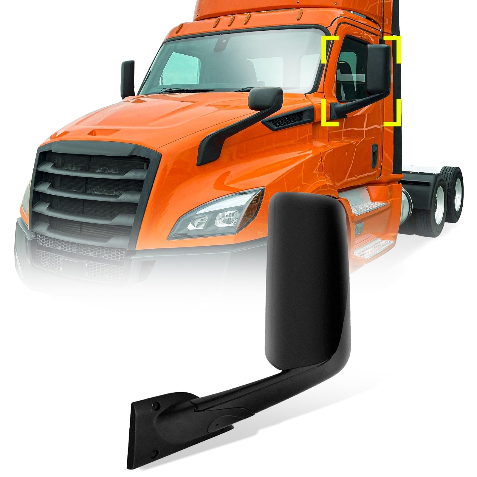 Black Heated Power Door Mirror for Freightliner Cascadia 2018+ - RoadWest Truck Parts - MZ-8601B-L - High Soar