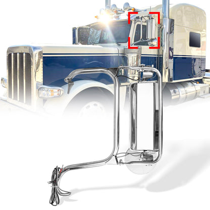 Chrome Heated Door Mirror Assembly for Peterbilt 325 - 389 Trucks - RoadWest Truck Parts - MZ-3801-L - High Soar