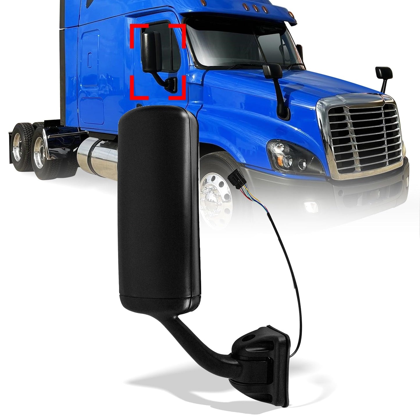 Freightliner Cascadia Door Mirror – Chrome (2008–2016) (RH Passenger) - RoadWest Truck Parts - MZ-8701B-R - High Soar