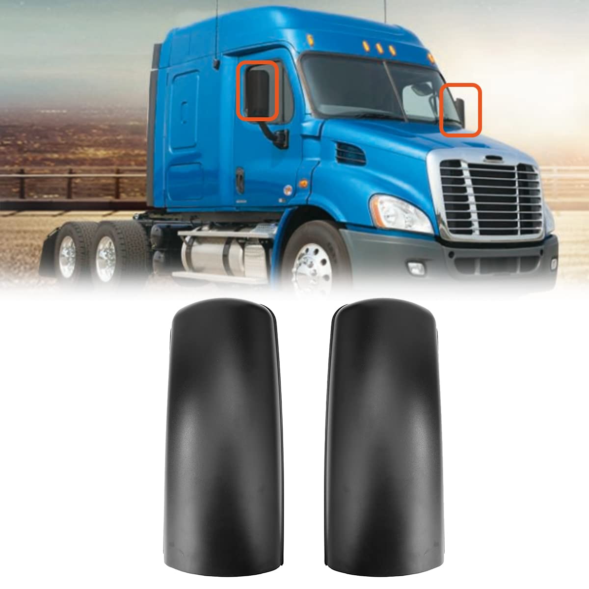 Freightliner Cascadia Door Mirror Covers Pair – Black (2008–2015) - RoadWest Truck Parts - B09WTX1XDJ - High Soar