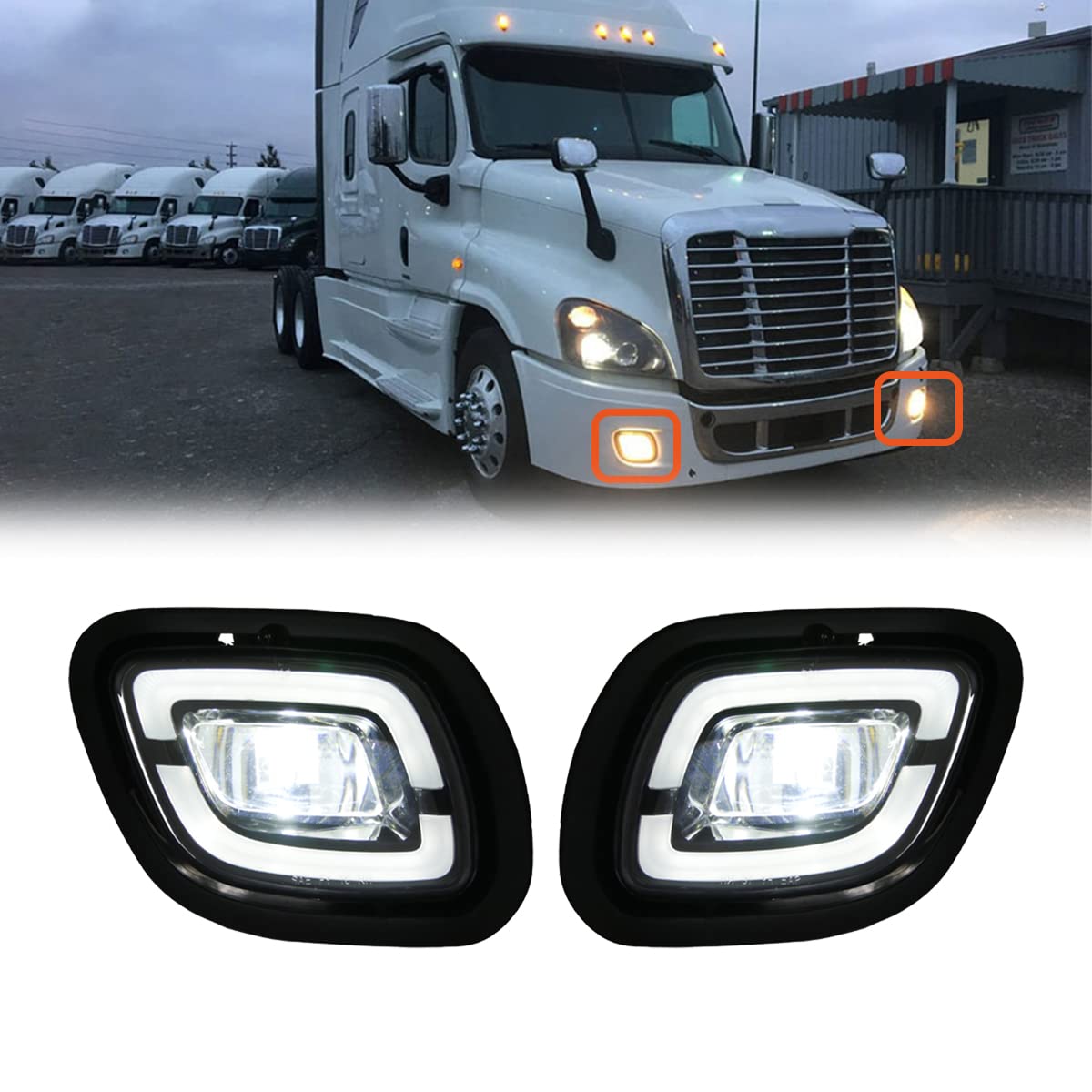 Freightliner Cascadia Front Fog Light Pair (2008–2017) – LED / Halogen - RoadWest Truck Parts - B09WTKJR8S - High Soar