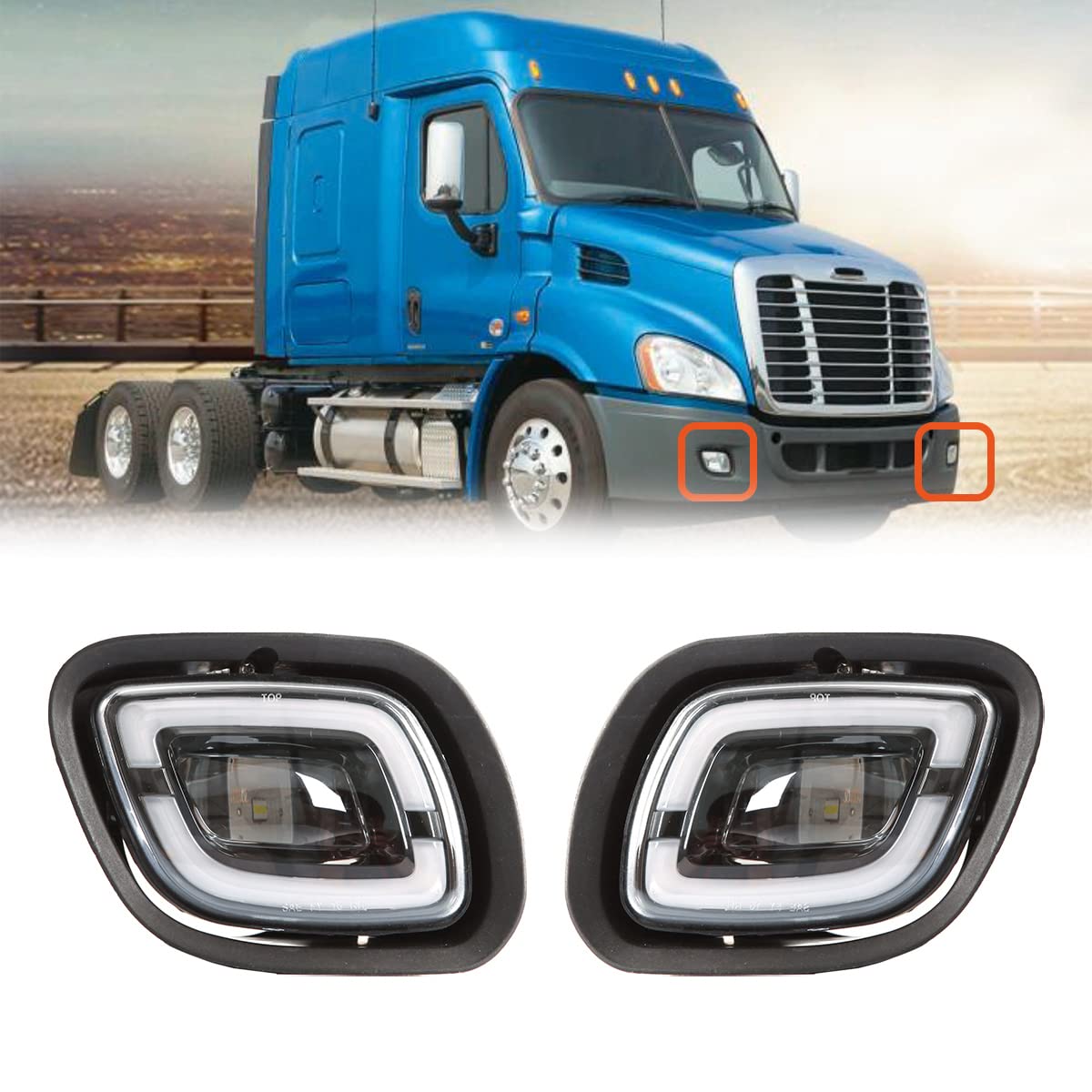 Freightliner Cascadia Front Fog Light Pair (2008–2017) – LED / Halogen - RoadWest Truck Parts - B09WTKJR8S - High Soar