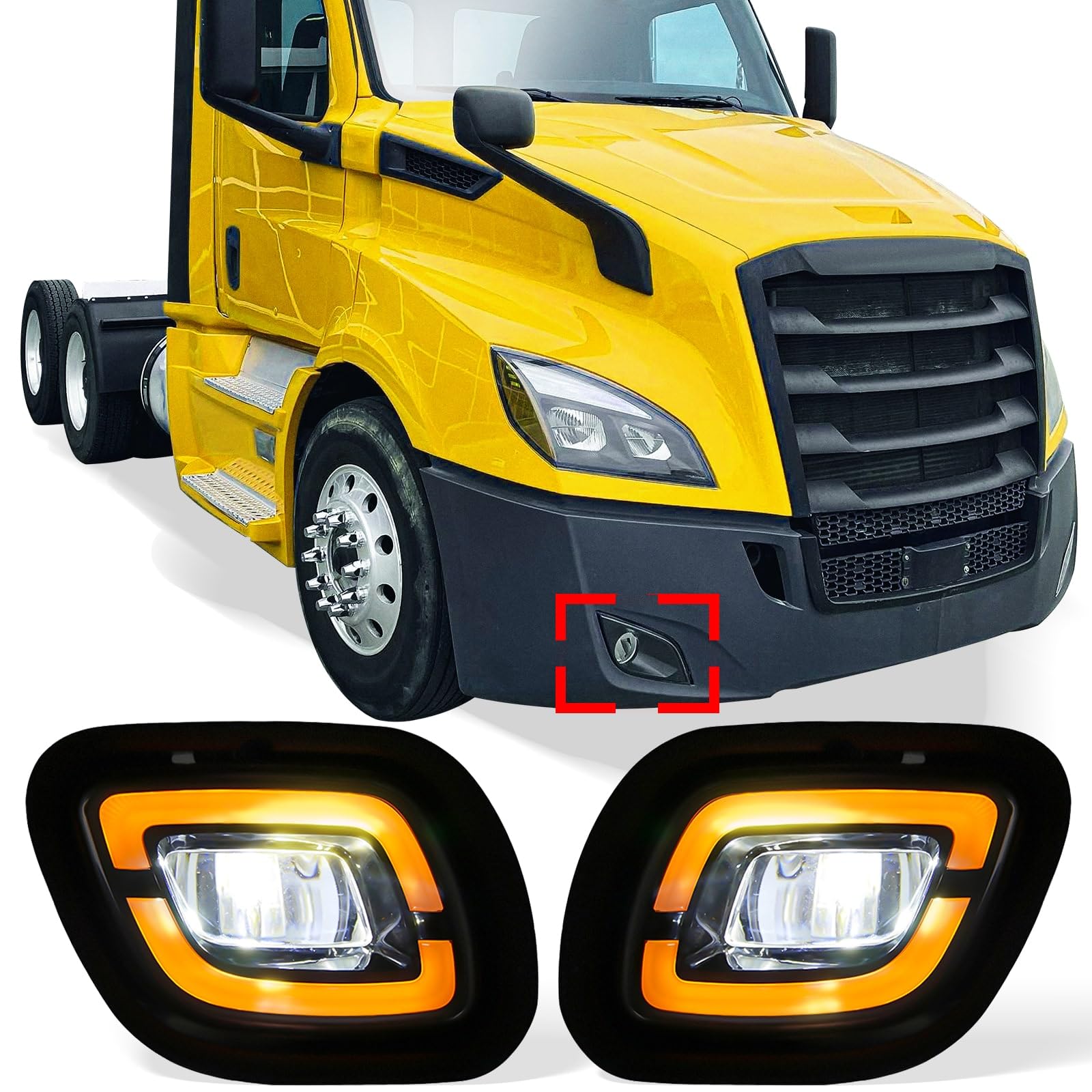 Freightliner Cascadia Front Fog Light Pair (2008–2017) – LED / Halogen - RoadWest Truck Parts - B09WTNL3DJ - High Soar