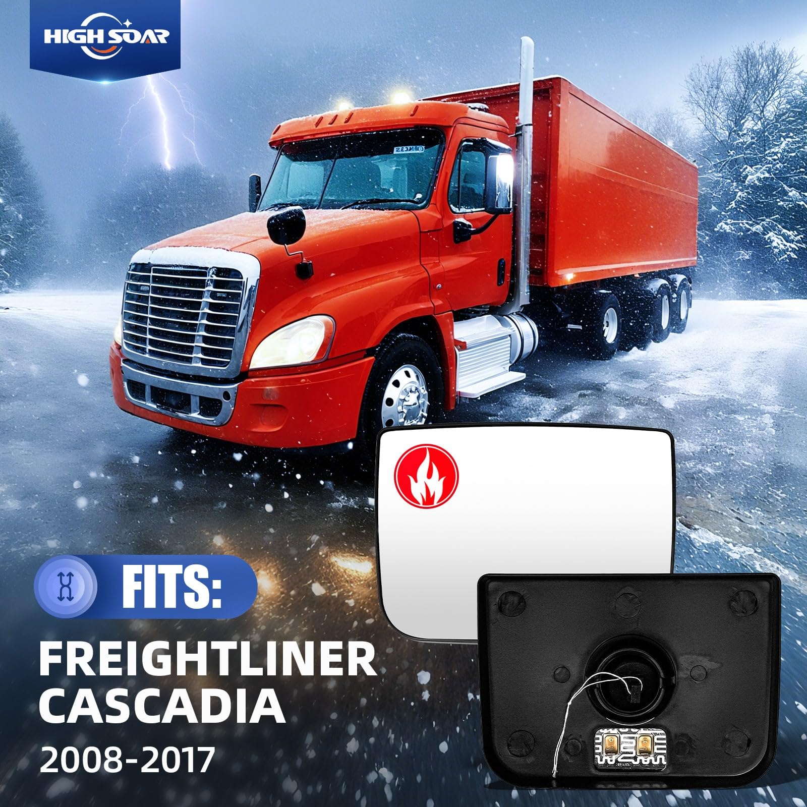 Freightliner Cascadia Heated Mirror Glass (2007–2018) – Small Convex Wide - Angle - RoadWest Truck Parts - B09WTZ46JS - High Soar