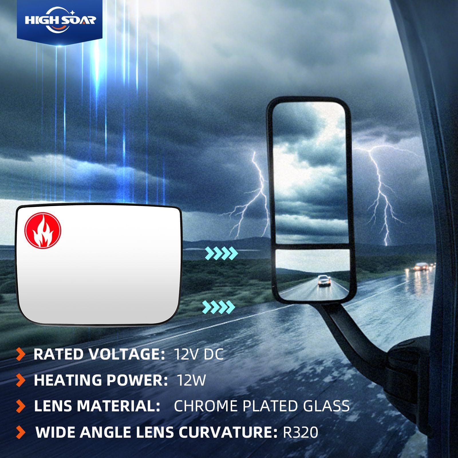 Freightliner Cascadia Heated Mirror Glass (2007–2018) – Small Convex Wide - Angle - RoadWest Truck Parts - B09WTZ46JS - High Soar