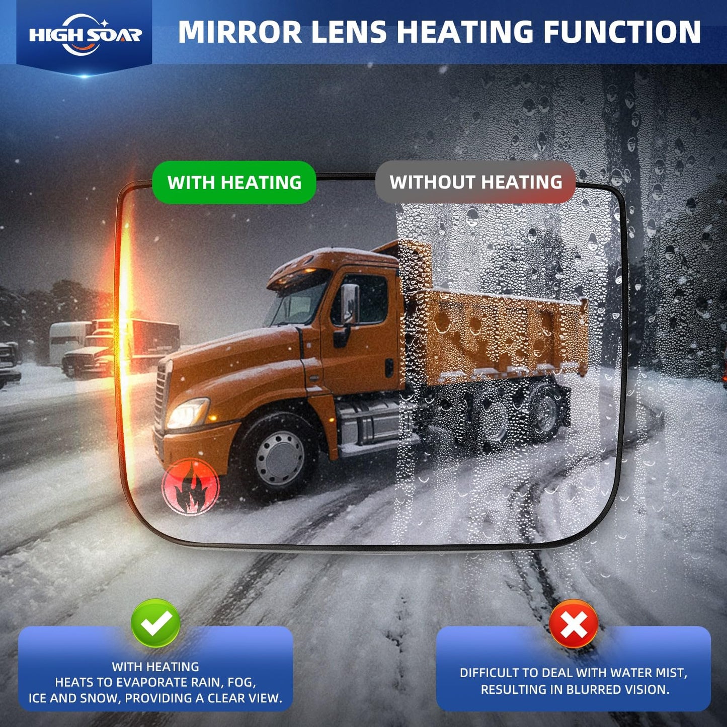 Freightliner Cascadia Heated Mirror Glass (2007–2018) – Small Convex Wide - Angle - RoadWest Truck Parts - B09WTZ46JS - High Soar