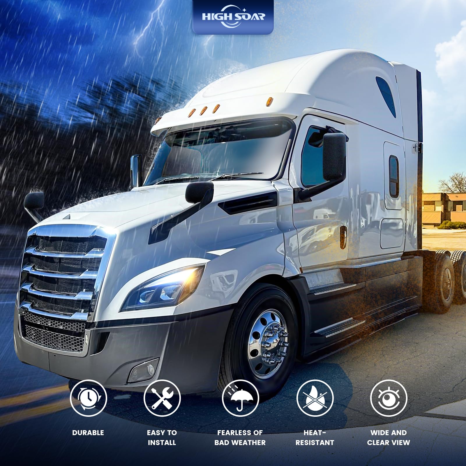 Freightliner Cascadia Hood Mirror Assembly Pair – Heated, Black (2018–2020) - RoadWest Truck Parts - B09WTTB7HH - High Soar