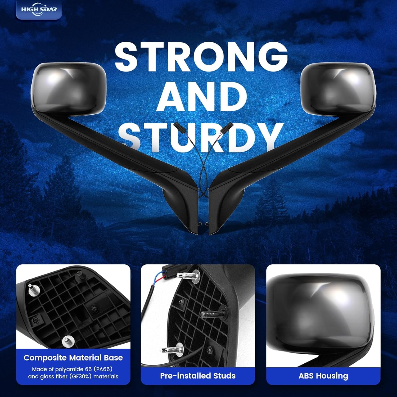 Freightliner Cascadia Hood Mirror Assembly Pair – Heated, Black (2018–2020) - RoadWest Truck Parts - B09WTTB7HH - High Soar