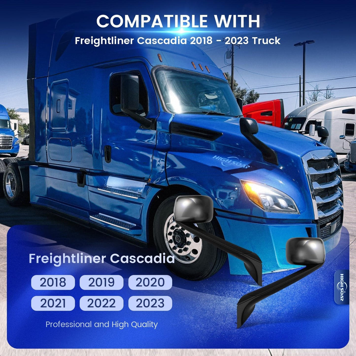 Freightliner Cascadia Hood Mirror Assembly Pair – Heated, Black (2018–2020) - RoadWest Truck Parts - B09WTTB7HH - High Soar