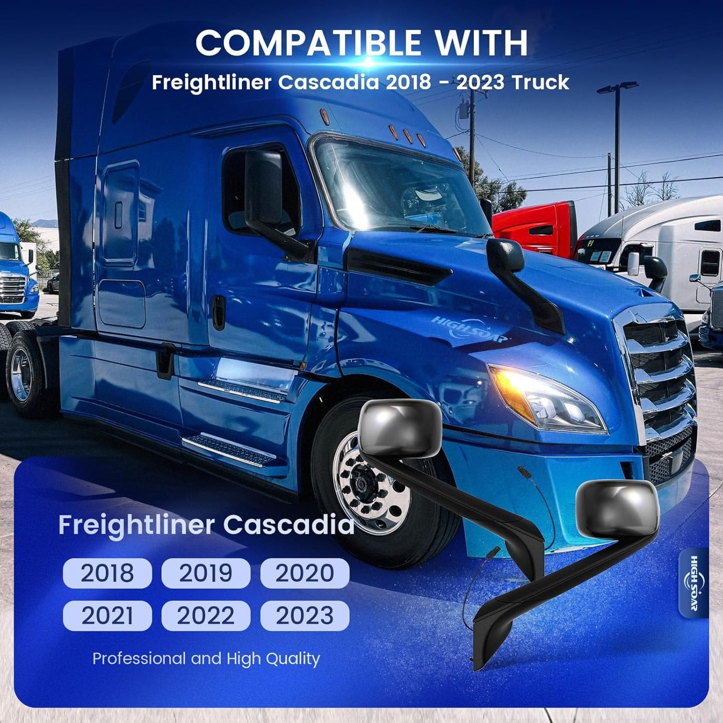 Freightliner Cascadia Hood Mirror Assembly Pair – Heated, Black (2018–2020) - RoadWest Truck Parts - B09WTTB7HH - High Soar