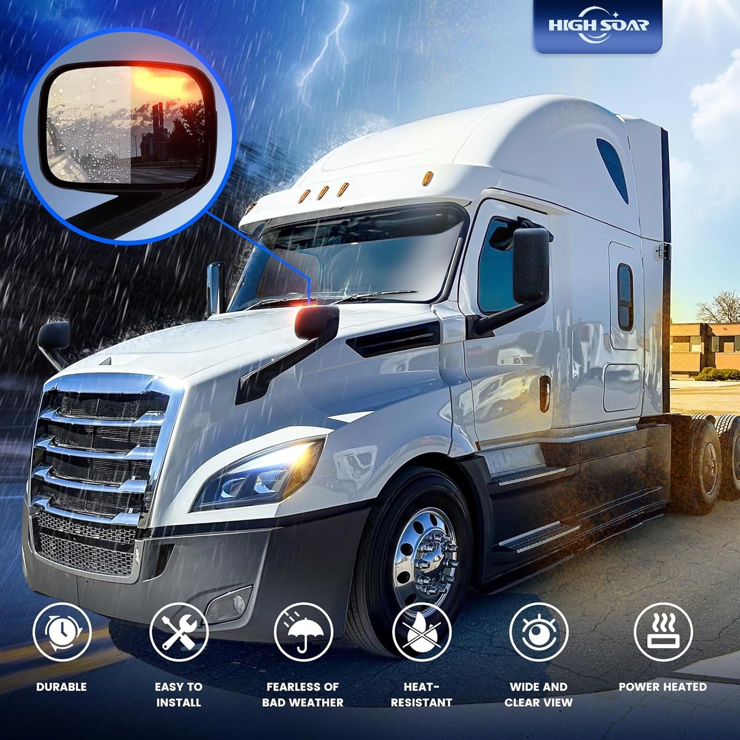 Freightliner Cascadia Hood Mirror Assembly Pair – Heated, Black (2018–2020) - RoadWest Truck Parts - B09WTTB7HH - High Soar