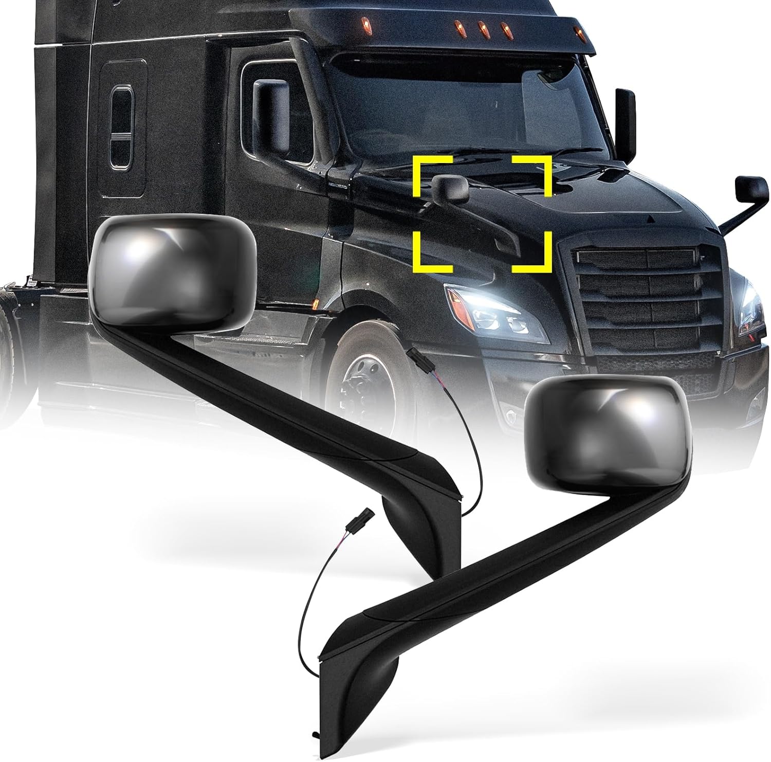 Freightliner Cascadia Hood Mirror Assembly Pair – Heated, Black (2018–2020) - RoadWest Truck Parts - B0B7VWS9GW - High Soar