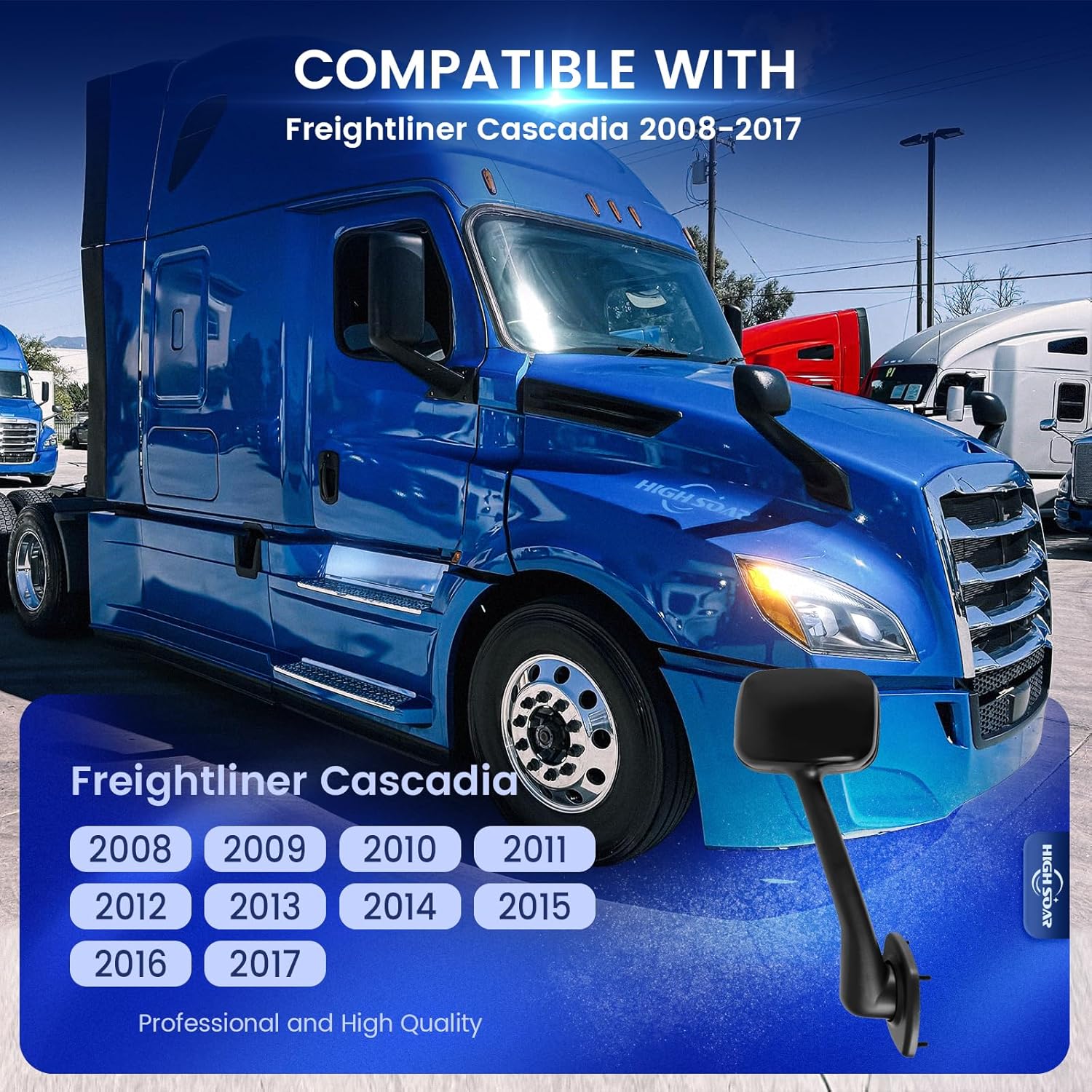 Freightliner Cascadia Hood Mirror – Black (2008–2017) (RH Passenger) - RoadWest Truck Parts - B09WTZ2D5C - High Soar