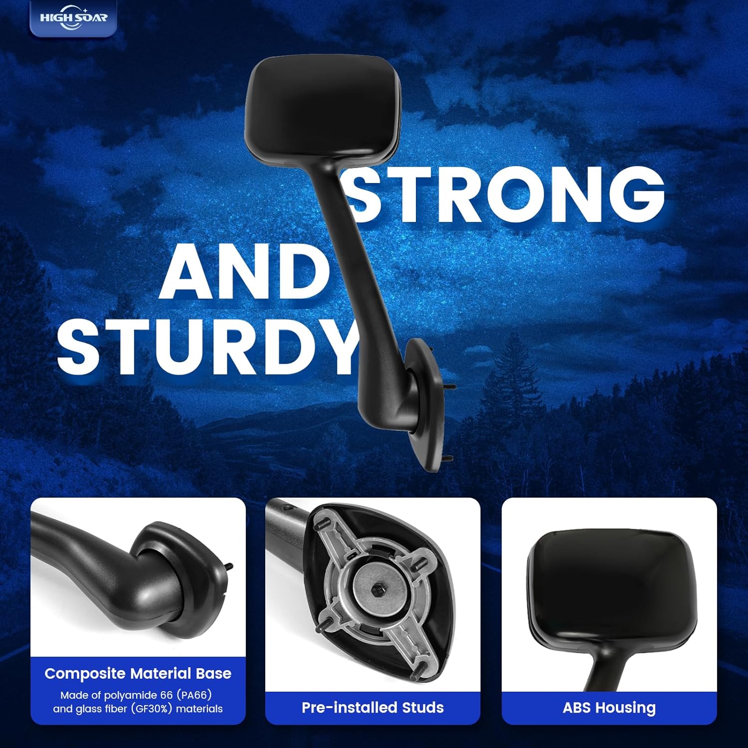 Freightliner Cascadia Hood Mirror – Black (2008–2017) (RH Passenger) - RoadWest Truck Parts - B09WTZ2D5C - High Soar