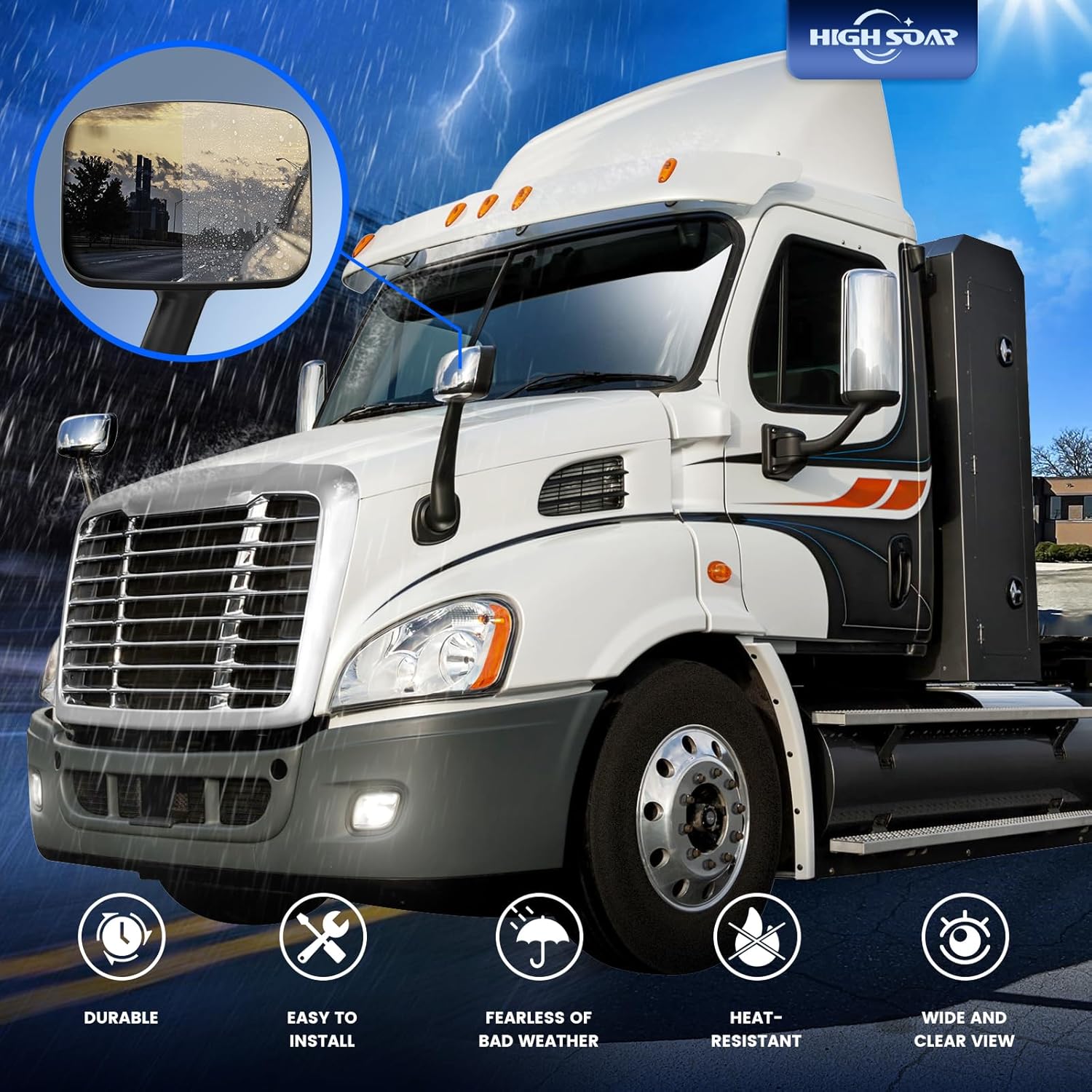 Freightliner Cascadia Hood Mirror – Black (2008–2017) (RH Passenger) - RoadWest Truck Parts - B09WTZ2D5C - High Soar