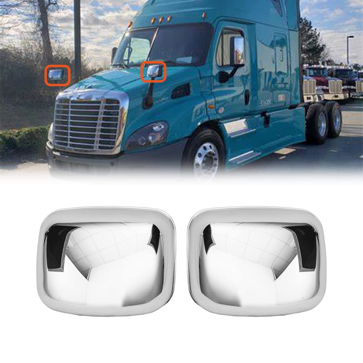 Freightliner Cascadia Hood Mirror Covers Pair (2008–2017) – Chrome / Black - RoadWest Truck Parts - B09MS37F5W - High Soar