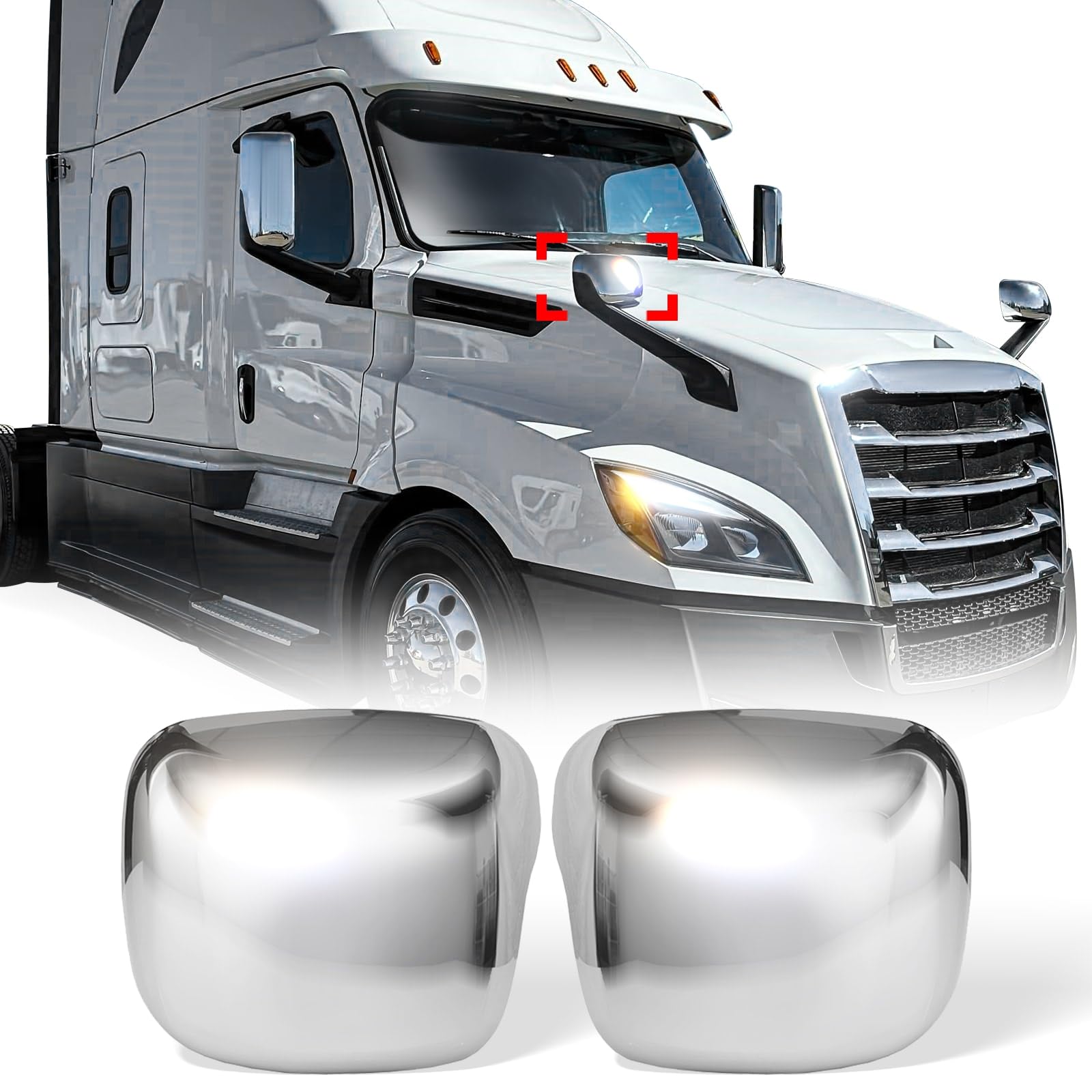 Freightliner Cascadia Hood Mirror Covers Pair – Chrome (2018–2021) - RoadWest Truck Parts - B09WTYZWKB - High Soar