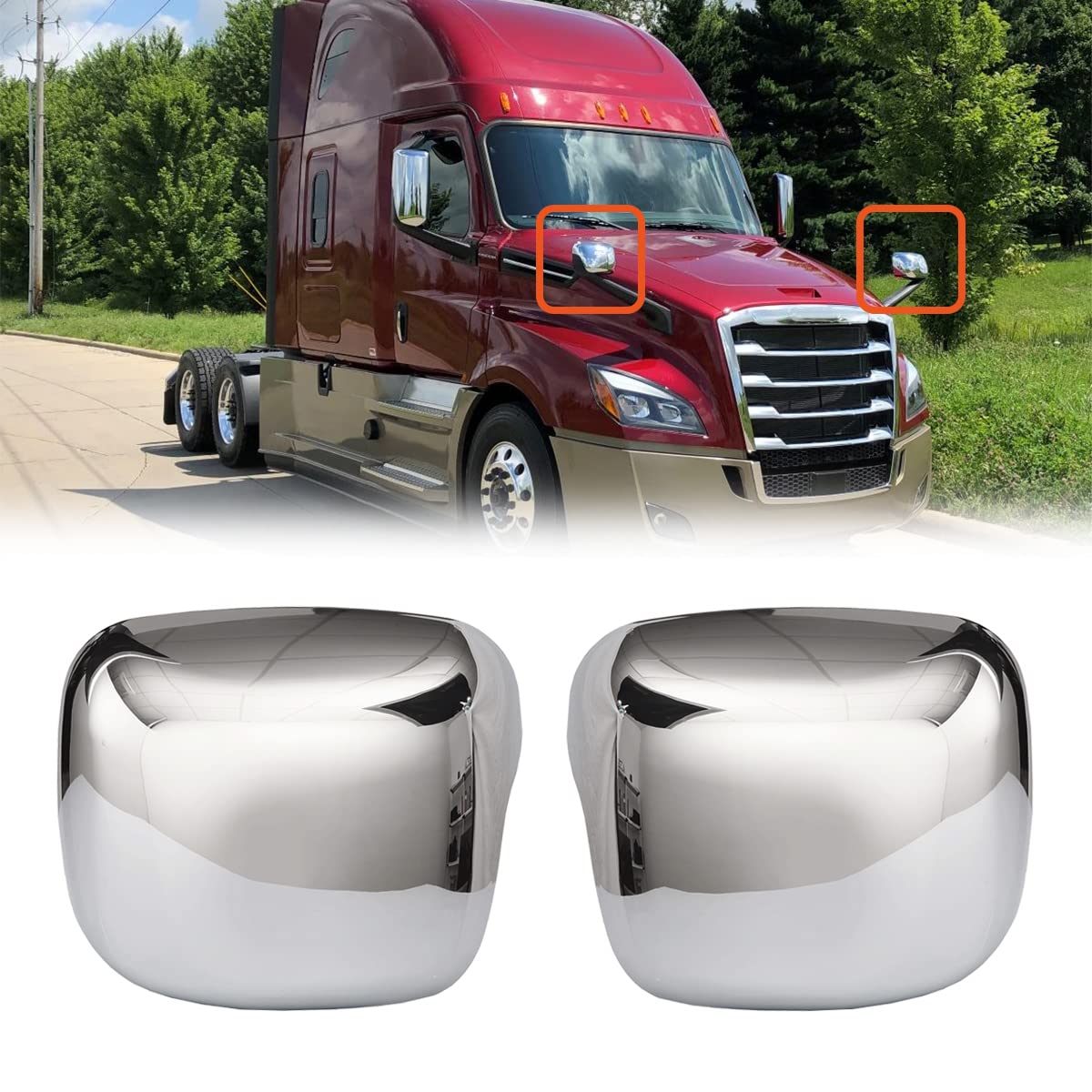 Freightliner Cascadia Hood Mirror Covers Pair – Chrome (2018–2021) - RoadWest Truck Parts - B09WTYZWKB - High Soar
