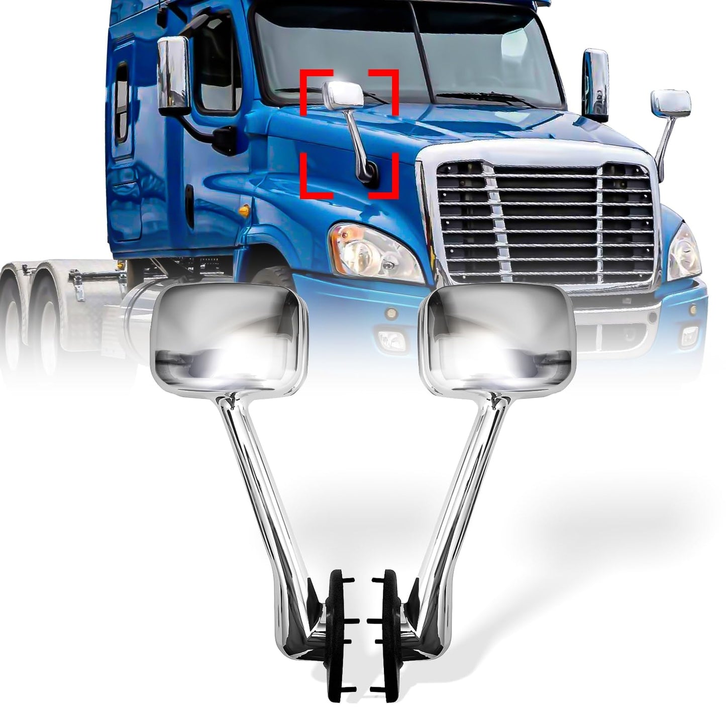 Freightliner Cascadia Hood Mirrors Pair (2008–2017) – Chrome (Driver & Passenger) - RoadWest Truck Parts - B09WTHP1DK - High Soar