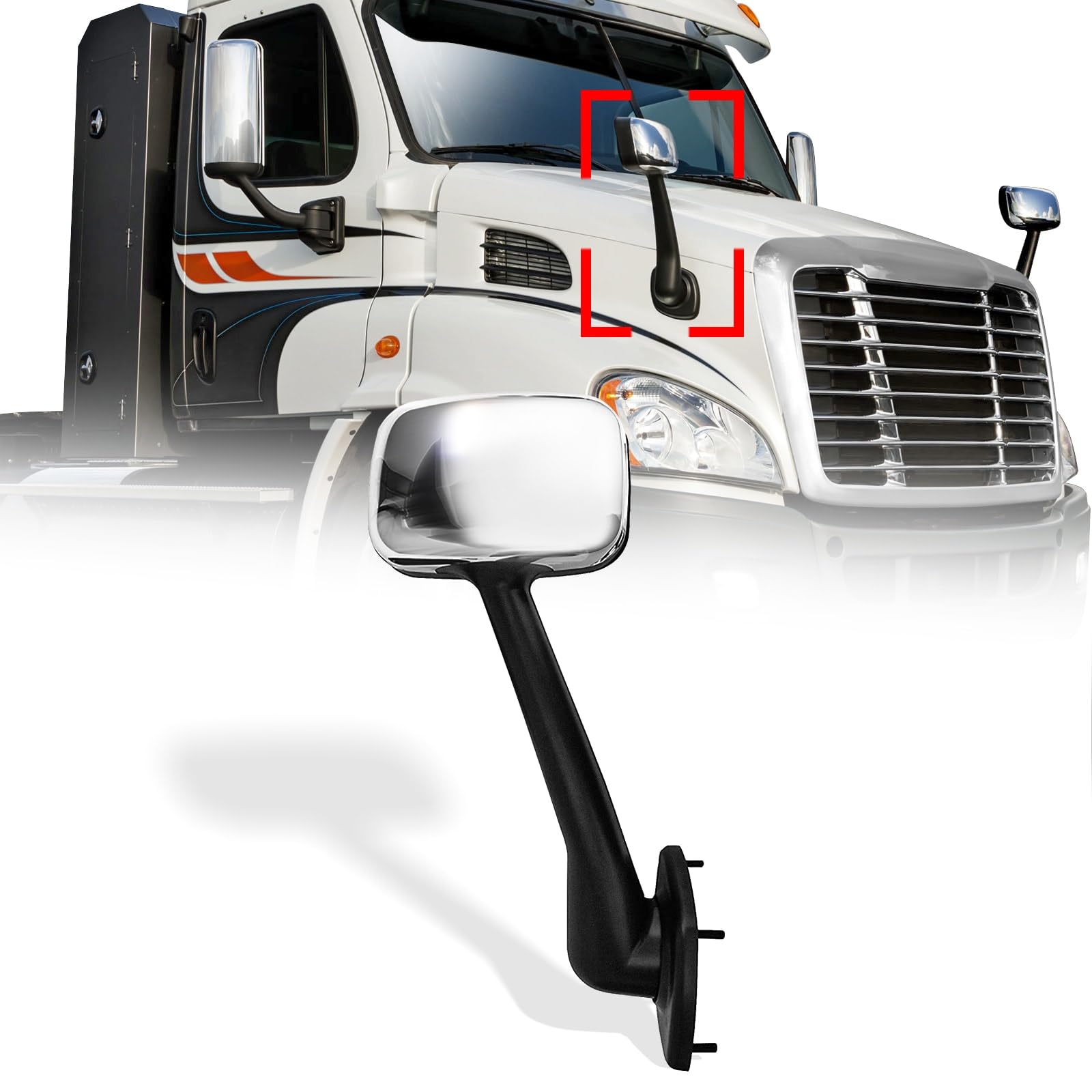 Freightliner Cascadia Hood Mirrors Pair – Chrome (2008–2017) (LH+RH) - RoadWest Truck Parts - B08DXHKY8P - High Soar