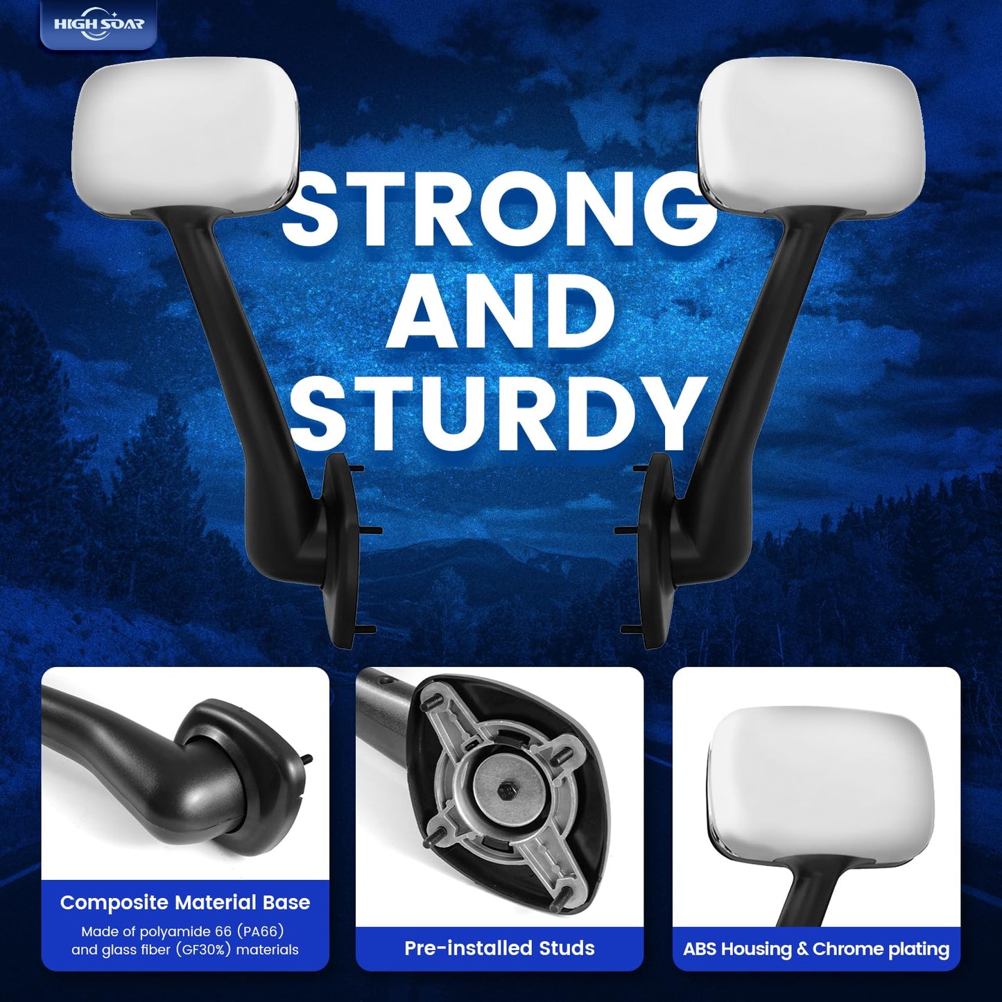 Freightliner Cascadia Hood Mirrors Pair – Chrome (2008–2017) (LH+RH) - RoadWest Truck Parts - B08DXL9GSV - High Soar