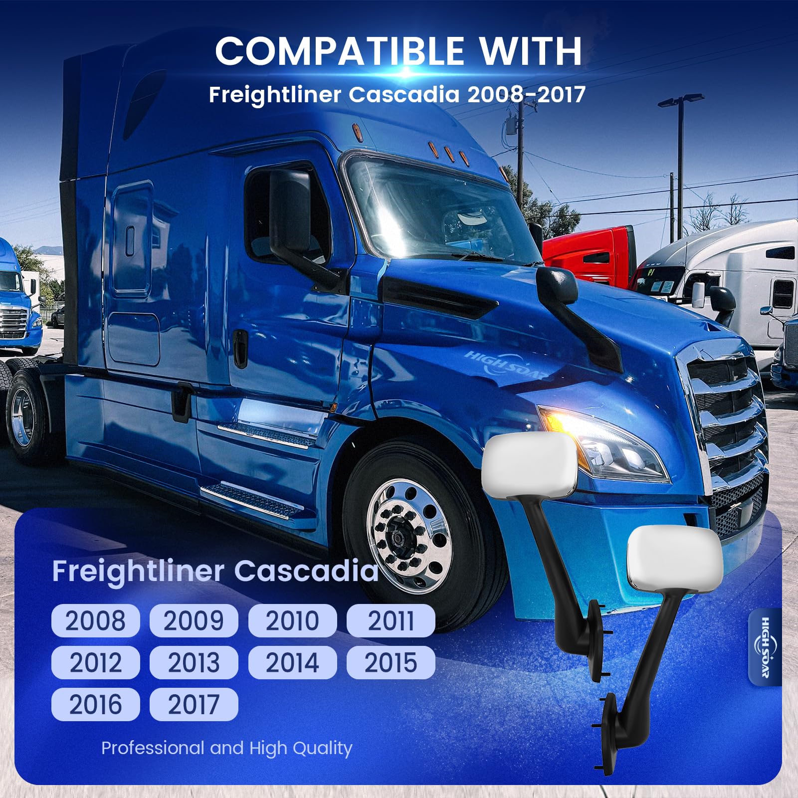 Freightliner Cascadia Hood Mirrors Pair – Chrome (2008–2017) (LH+RH) - RoadWest Truck Parts - B08DXL9GSV - High Soar