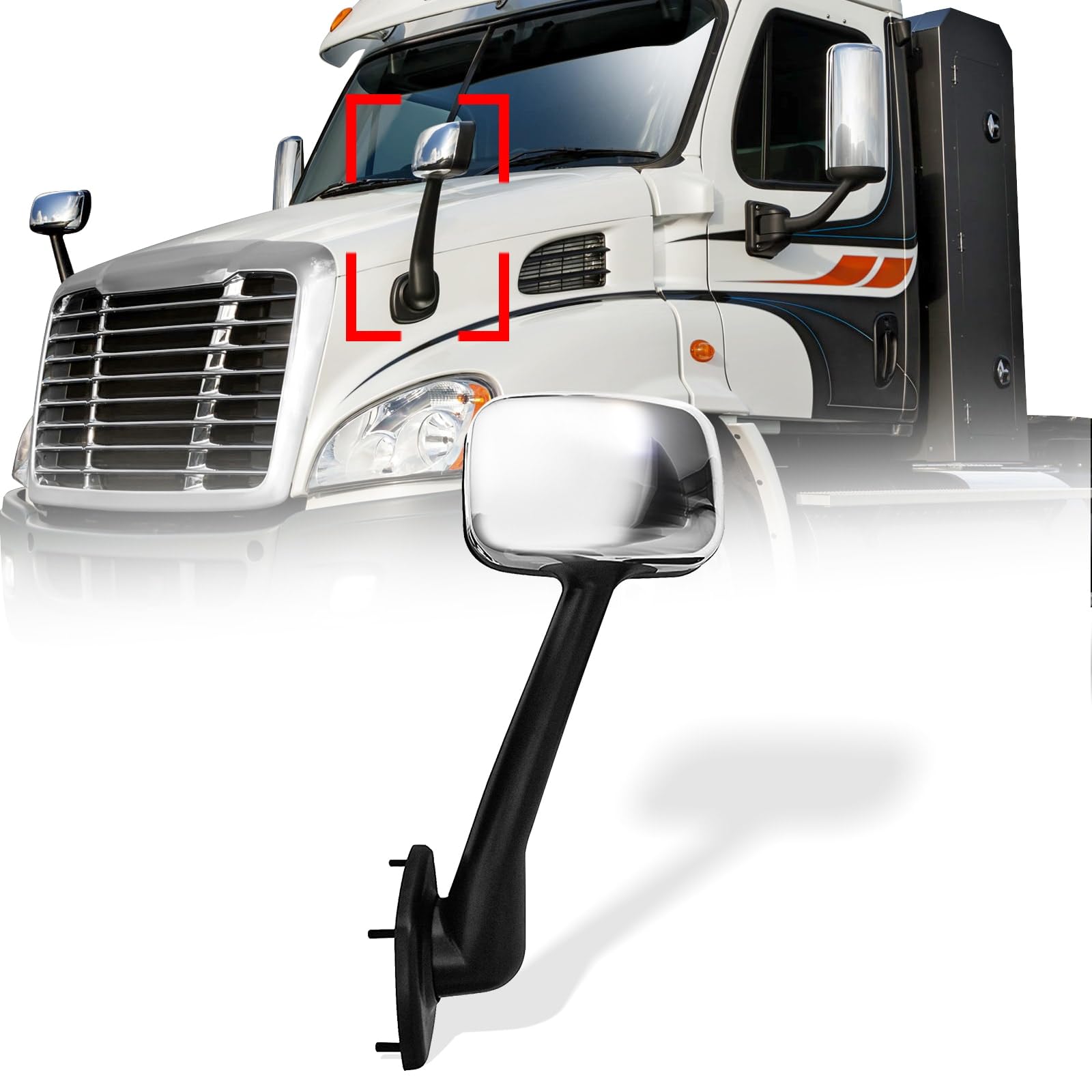 Freightliner Cascadia Hood Mirrors Pair – Chrome (2008–2017) (LH+RH) - RoadWest Truck Parts - B08DXL9GSV - High Soar