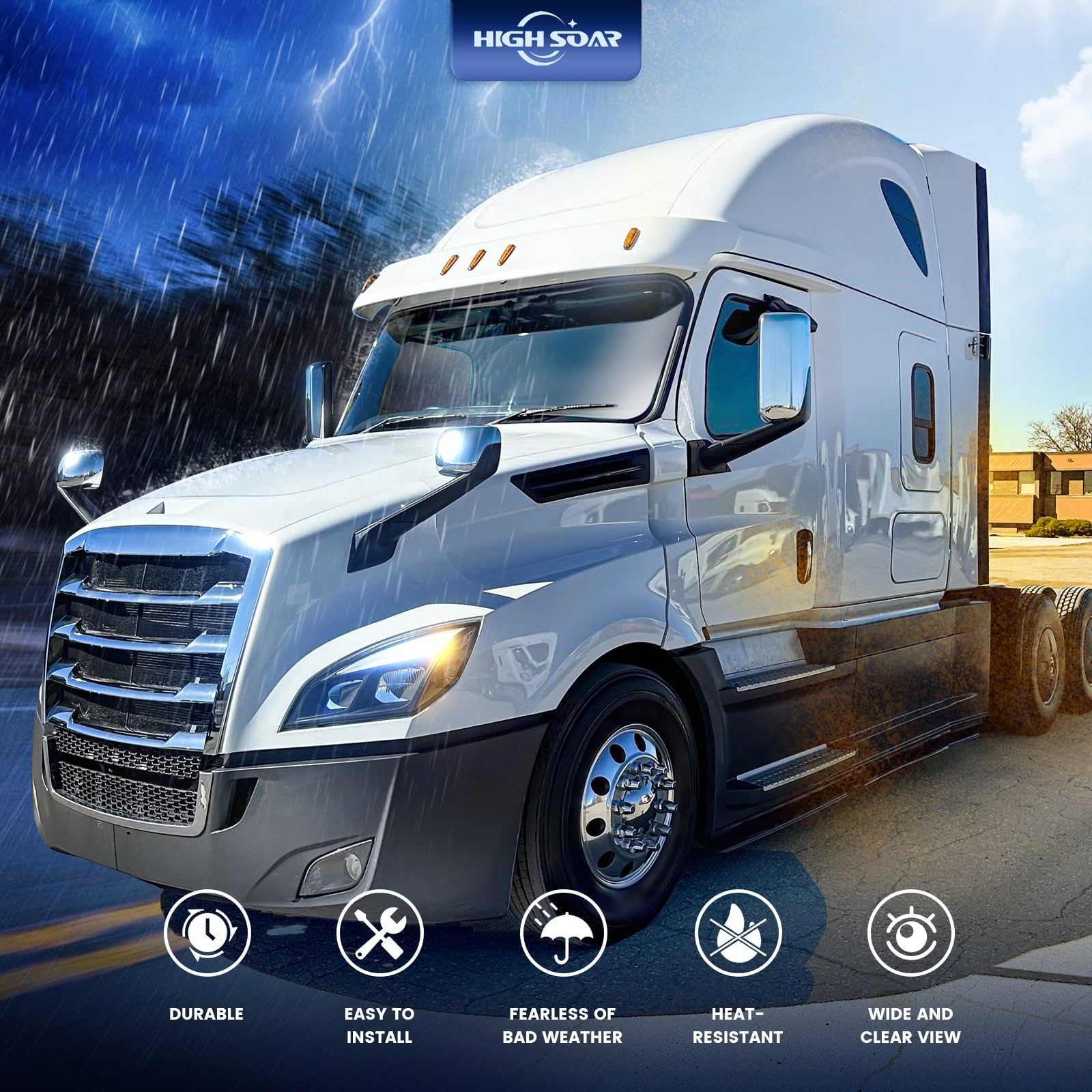 Freightliner Cascadia Hood Mirrors Pair – Heated, Chrome (2018–2020) - RoadWest Truck Parts - B09WTTHXMH - High Soar