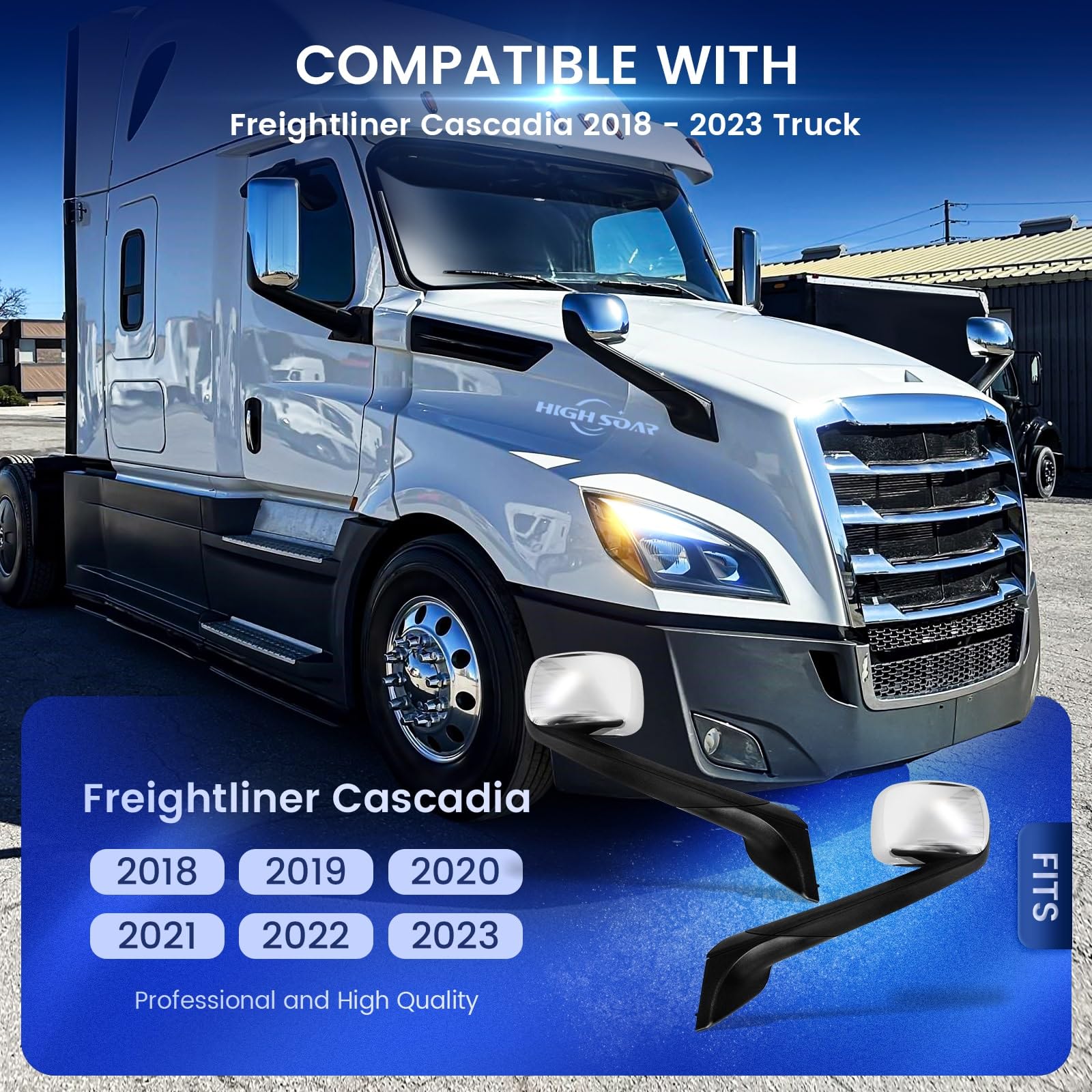 Freightliner Cascadia Hood Mirrors Pair – Heated, Chrome (2018–2020) - RoadWest Truck Parts - B09WTTHXMH - High Soar