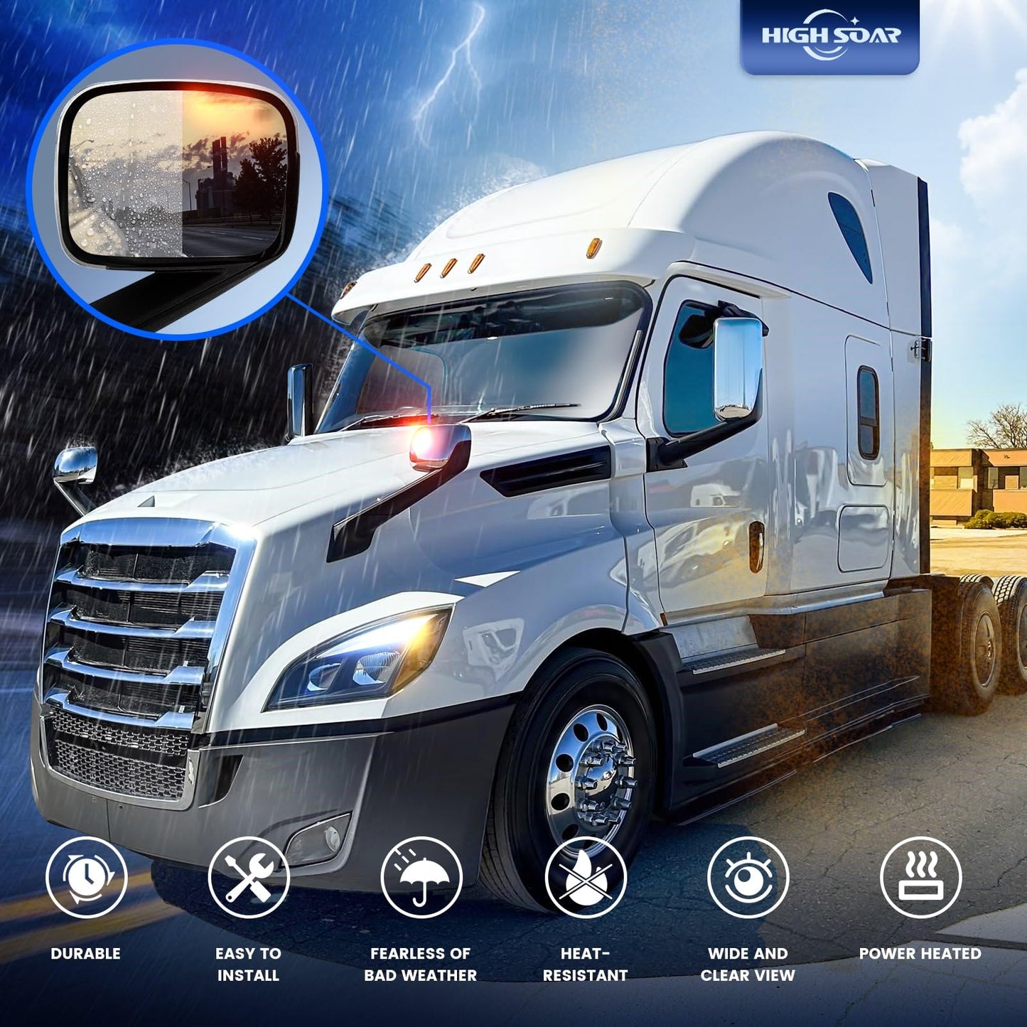 Freightliner Cascadia Hood Mirrors Pair – Heated, Chrome (2018–2020) - RoadWest Truck Parts - B09WTTHXMH - High Soar