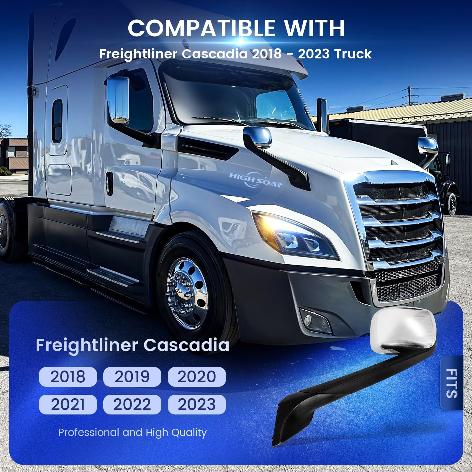 Freightliner Cascadia Hood Mirrors Pair – Heated, Chrome (2018–2020) - RoadWest Truck Parts - B09WTTHXMH - High Soar