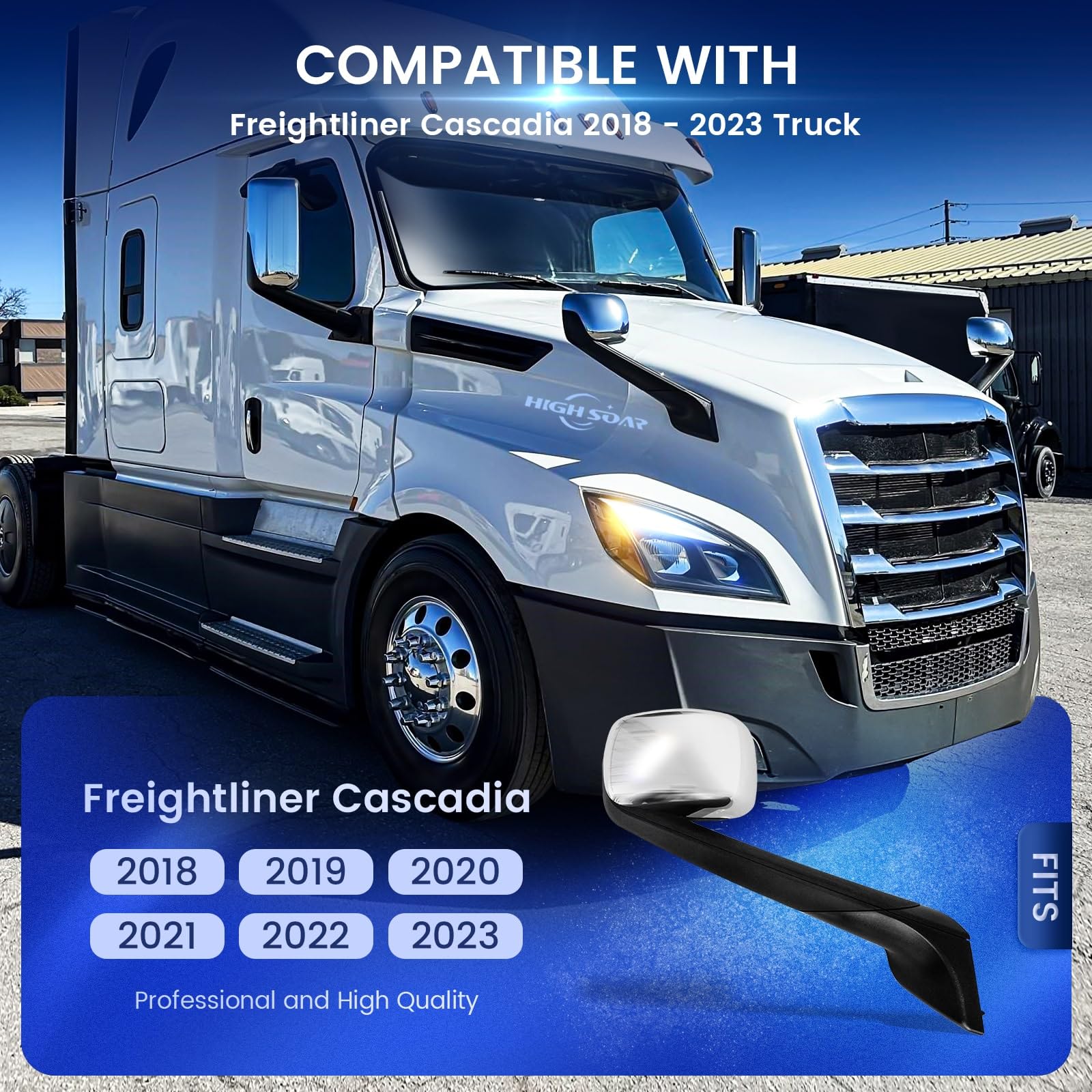 Freightliner Cascadia Hood Mirrors Pair – Heated, Chrome (2018–2020) - RoadWest Truck Parts - B09WTTHXMH - High Soar