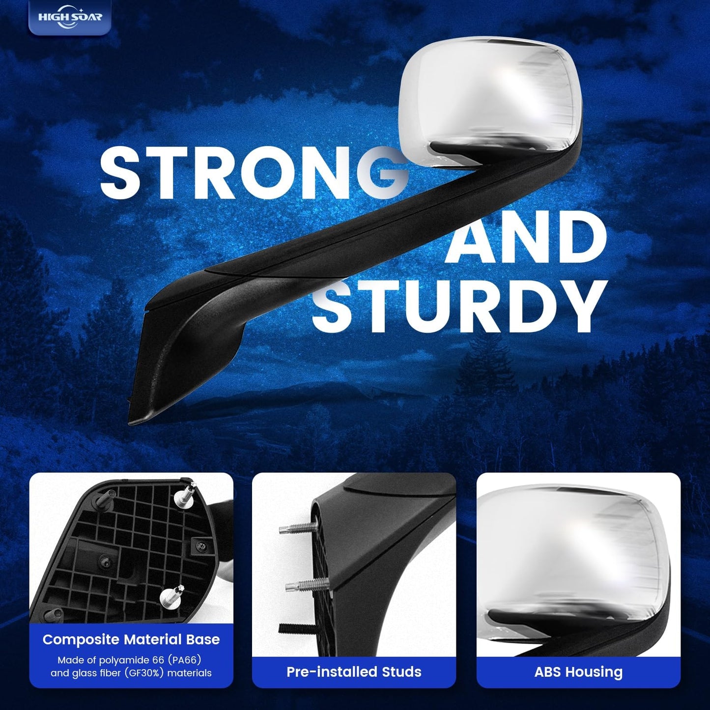 Freightliner Cascadia Hood Mirrors Pair – Heated, Chrome (2018–2020) - RoadWest Truck Parts - B09WTTHXMH - High Soar