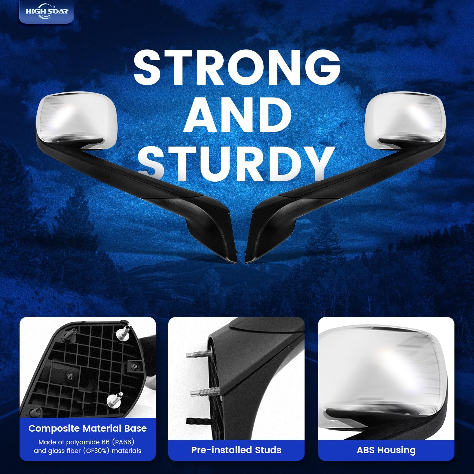 Freightliner Cascadia Hood Mirrors Pair – Heated, Chrome (2018–2020) - RoadWest Truck Parts - B09WTTHXMH - High Soar