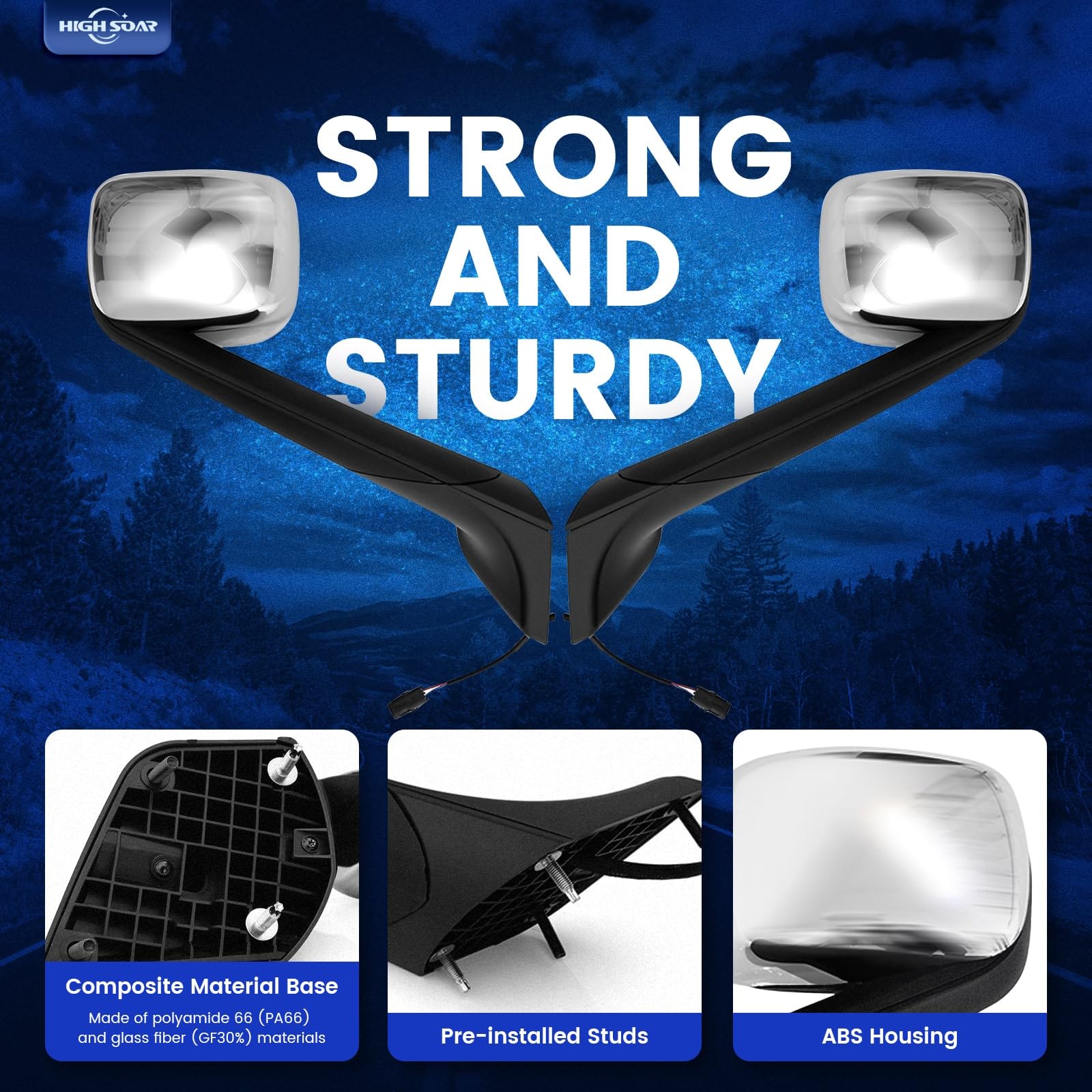 Freightliner Cascadia Hood Mirrors Pair – Heated, Chrome (2018–2020) - RoadWest Truck Parts - B09WTTHXMH - High Soar