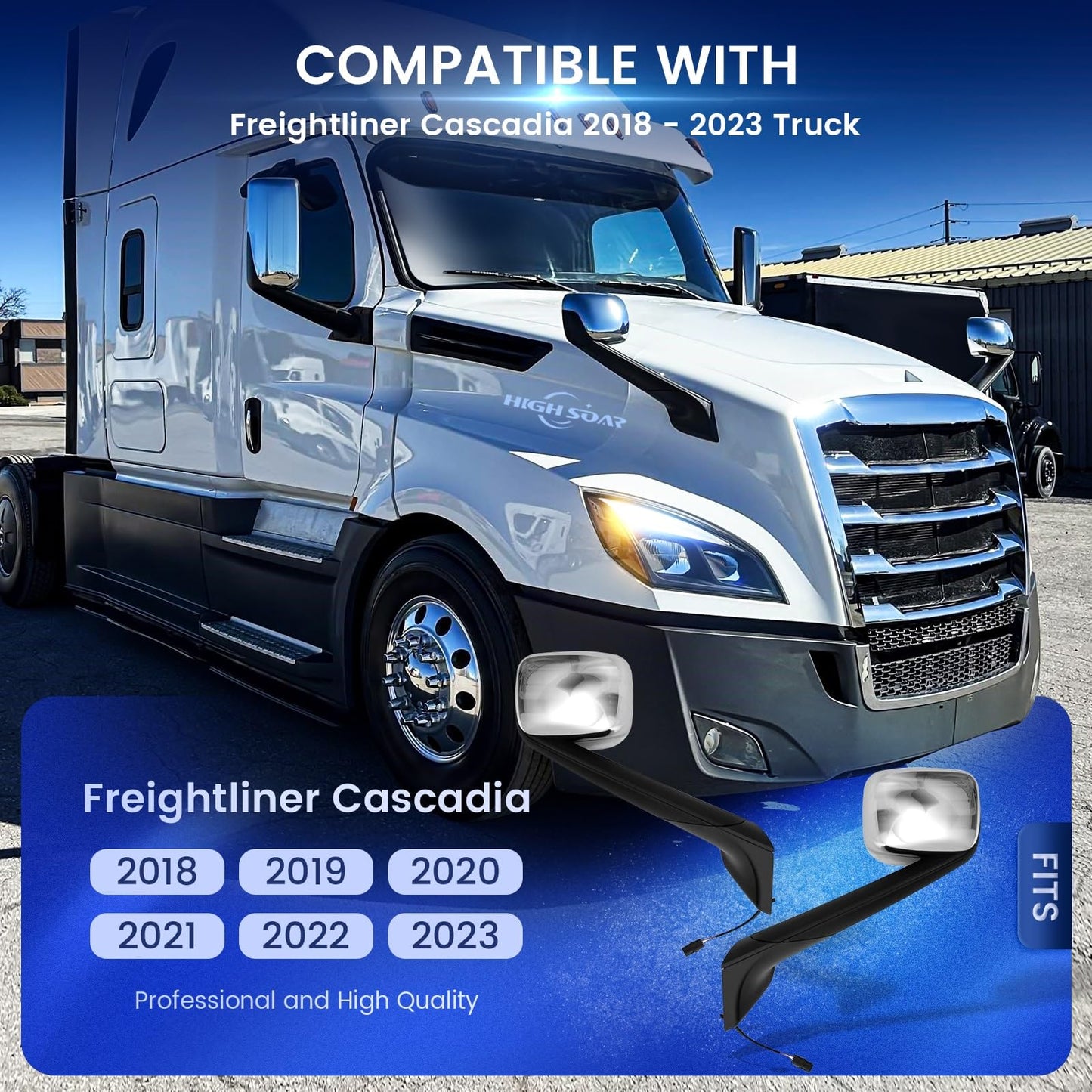 Freightliner Cascadia Hood Mirrors Pair – Heated, Chrome (2018–2020) - RoadWest Truck Parts - B09WTTHXMH - High Soar