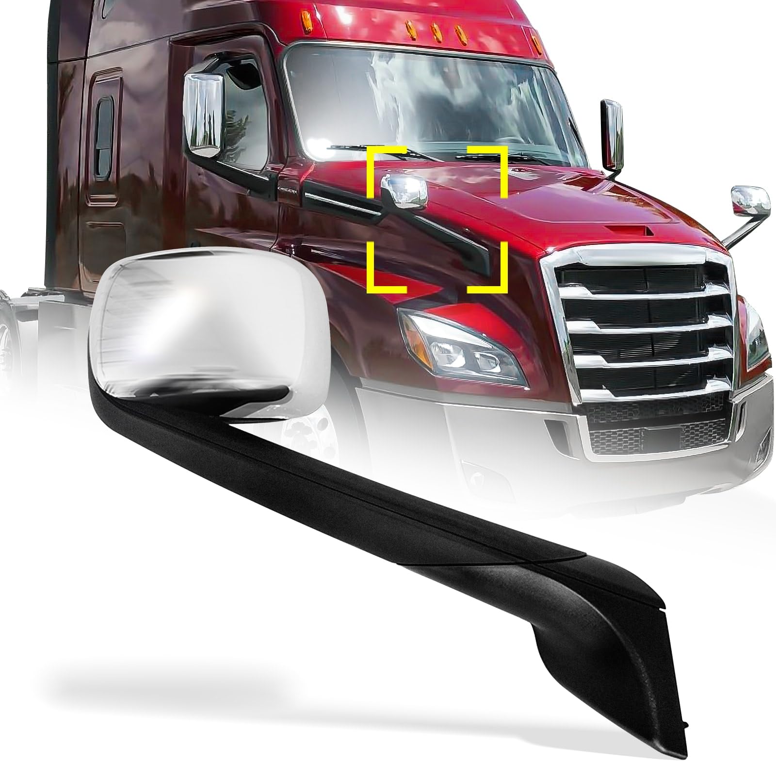 Freightliner Cascadia Hood Mirrors Pair – Heated, Chrome (2018–2020) - RoadWest Truck Parts - B09WV5G3VG - High Soar