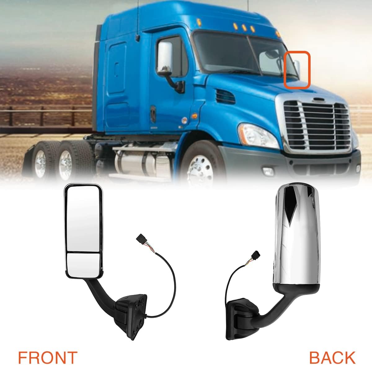 Freightliner Cascadia LH Door Mirror – Heated Power (2008–2017) - RoadWest Truck Parts - B0B764Z9Q3 - High Soar