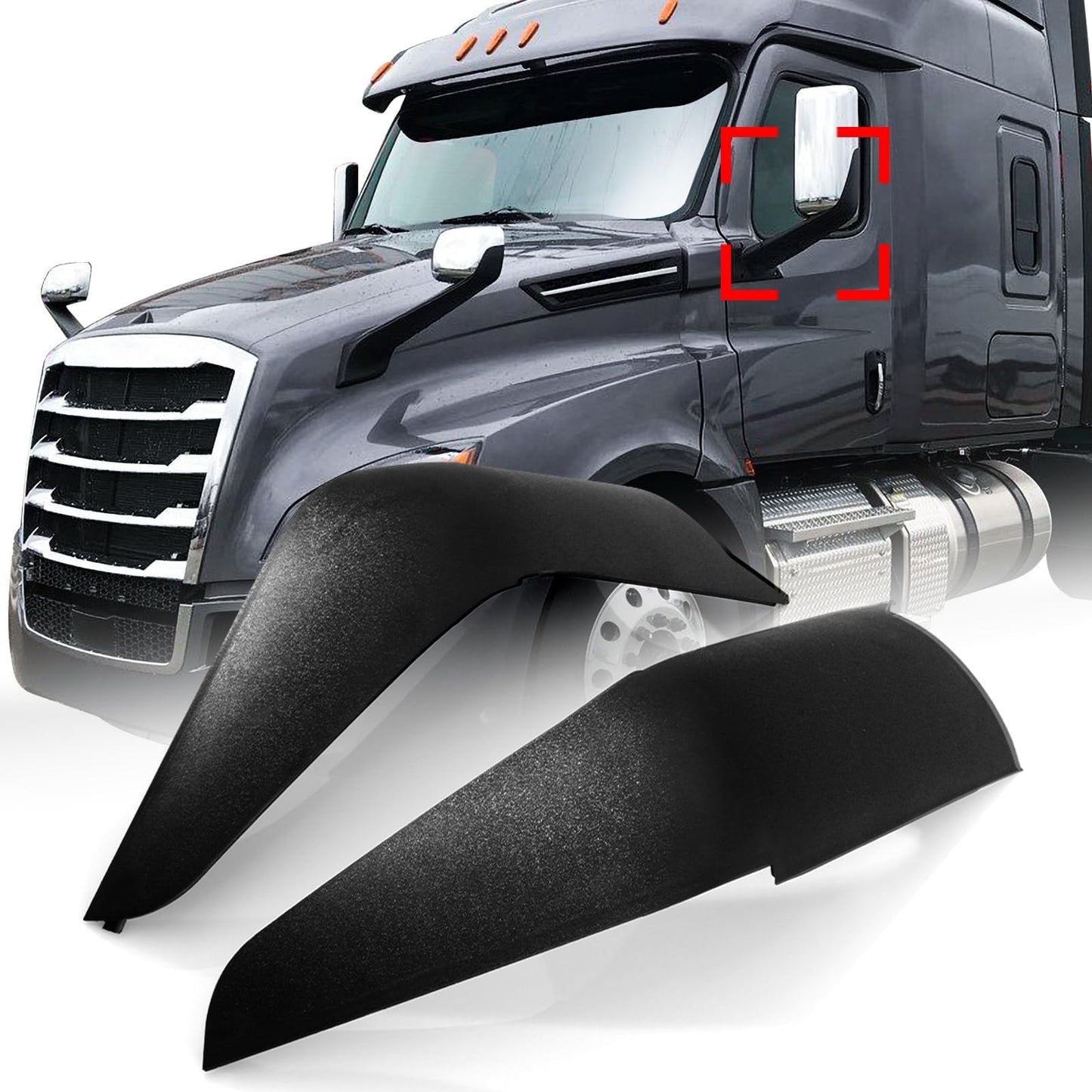 Freightliner Cascadia Mirror Arm Covers Pair (2018–2024) – Black - RoadWest Truck Parts - B0BCPGLJD3 - High Soar